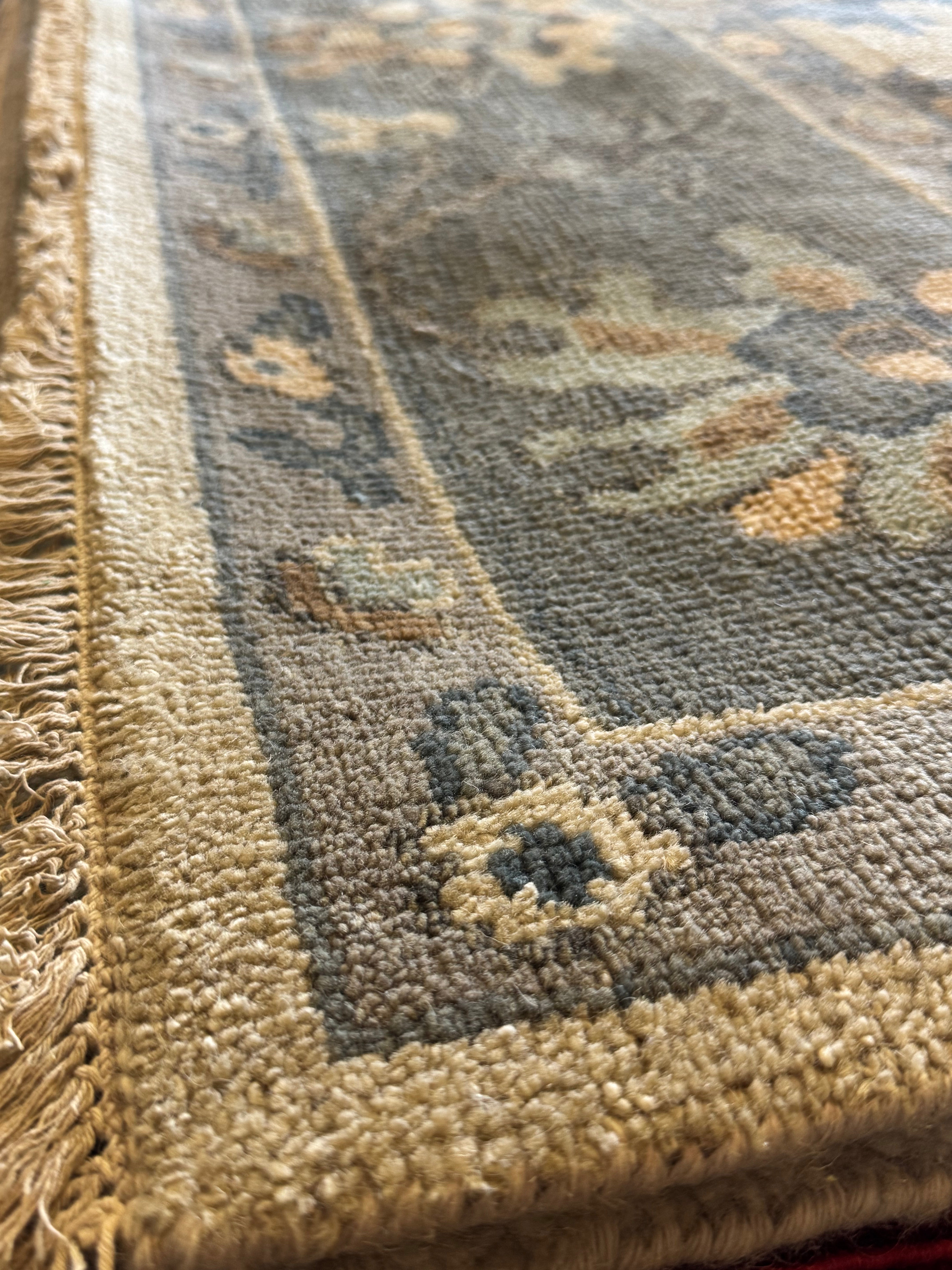 Celerie Kemble 9x12 Ivory and Grey Hand-Knotted Oushak Rug