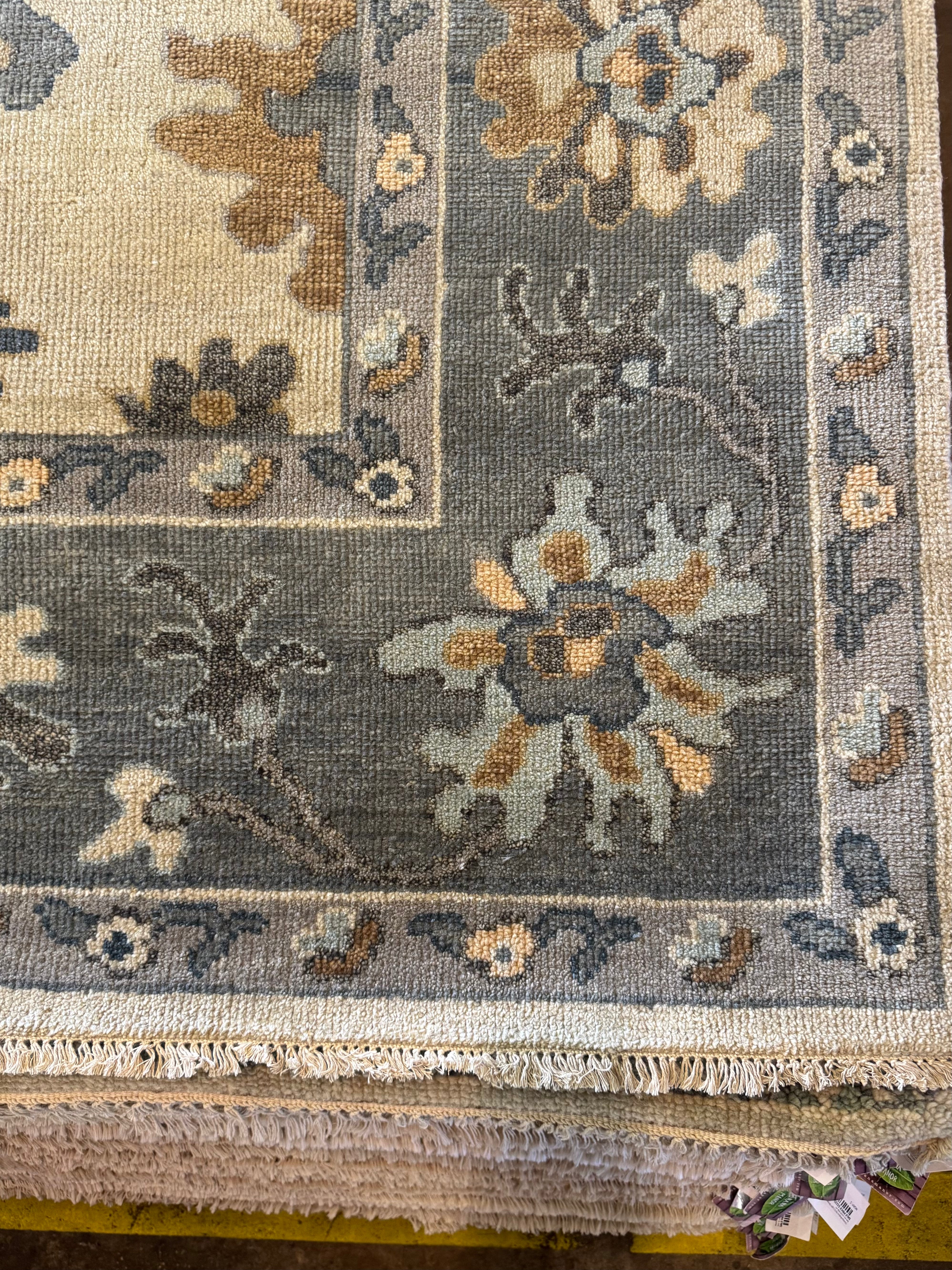 Celerie Kemble 9x12 Ivory and Grey Hand-Knotted Oushak Rug