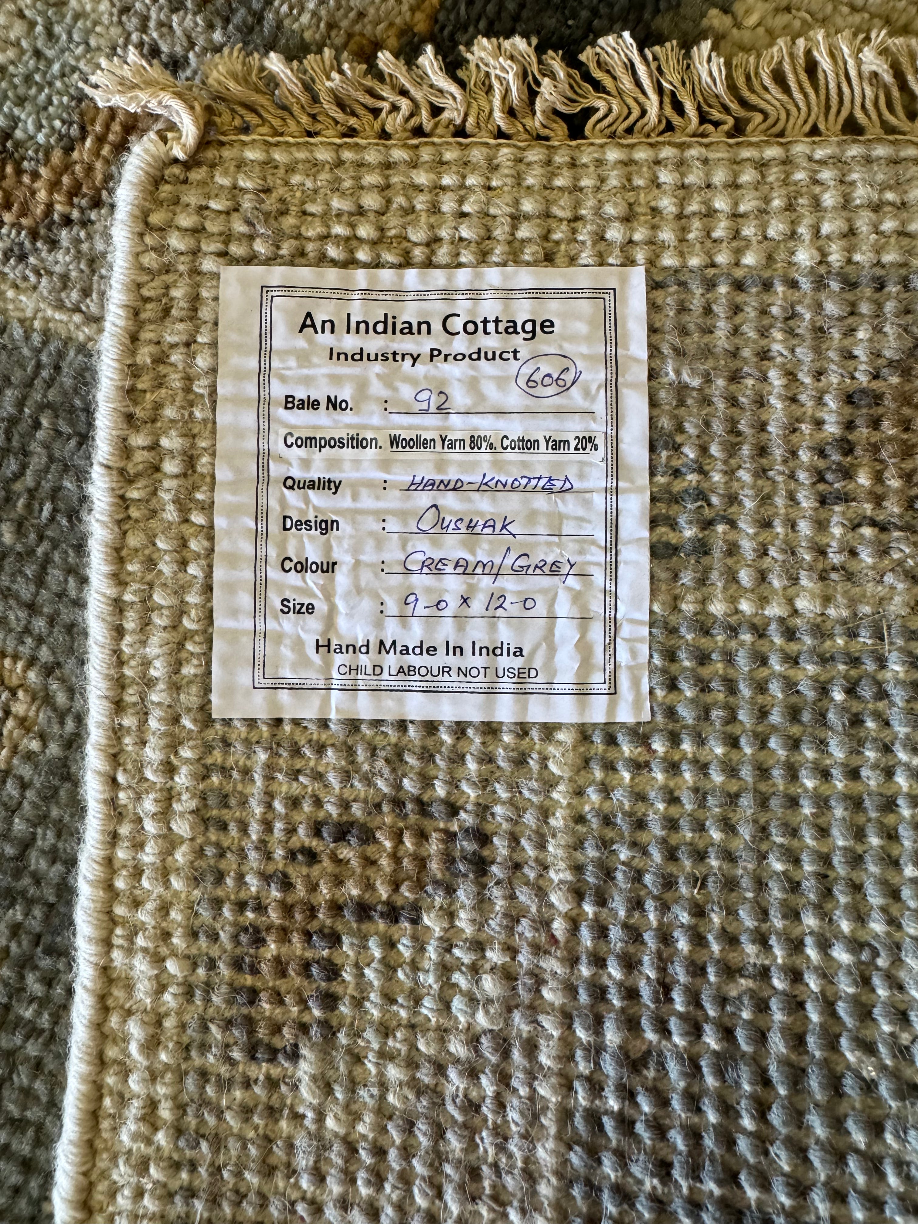 Celerie Kemble 9x12 Ivory and Grey Hand-Knotted Oushak Rug