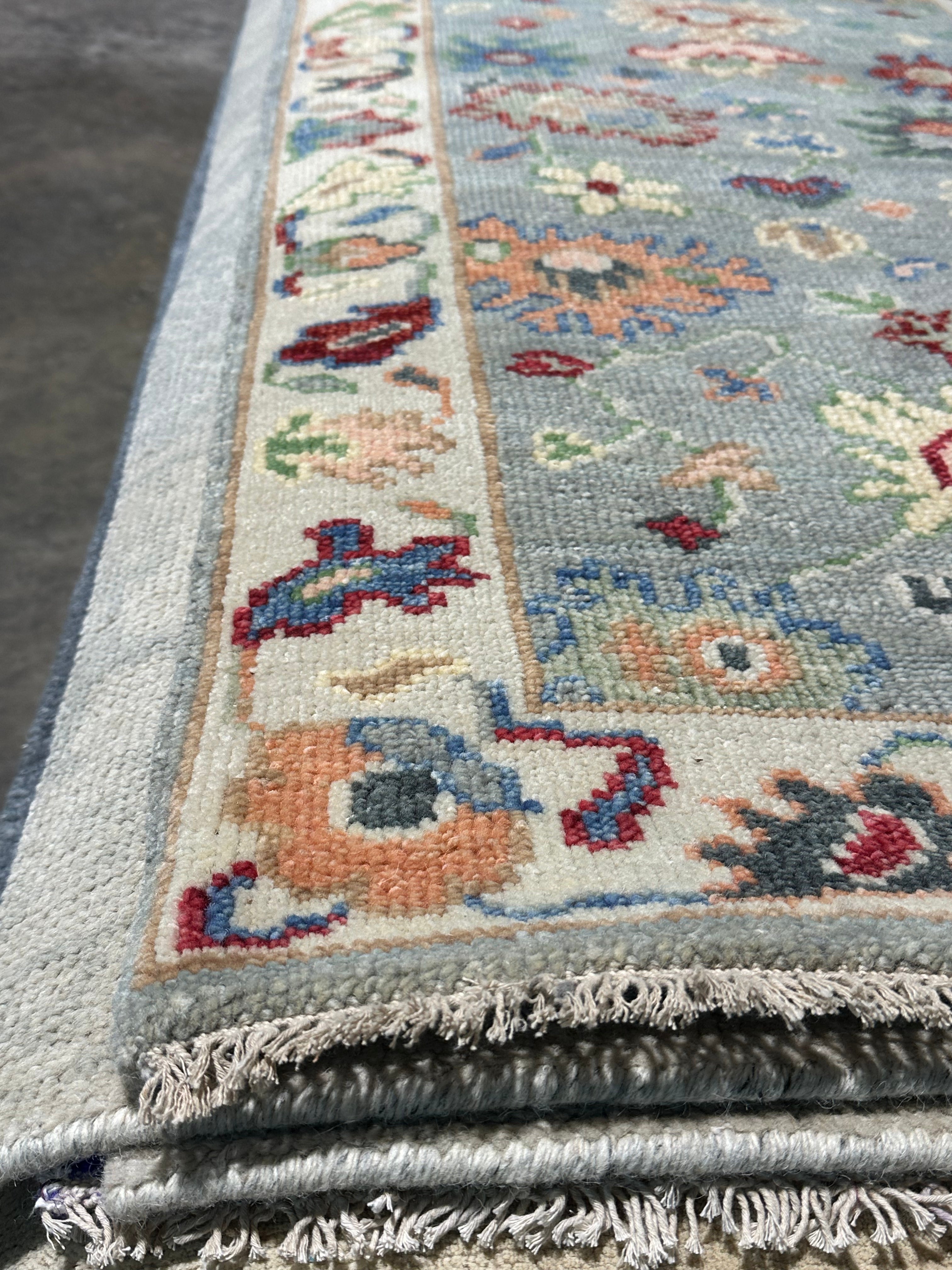 Emily Bergl 2.6x11.9 Light Green Hand-Knotted Oushak Runner