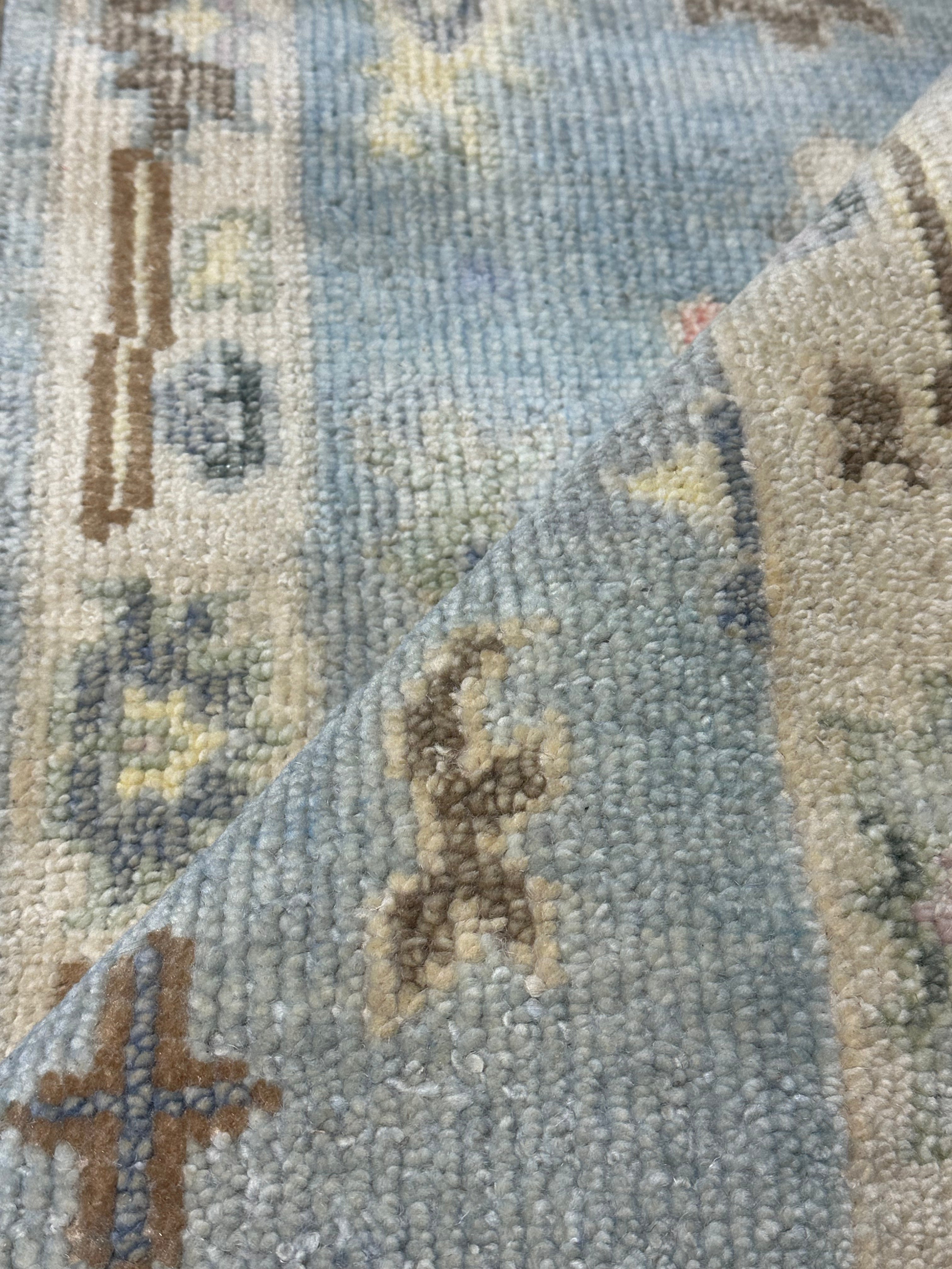 Caitlin McGee 2.6x12 Light Blue Hand-Knotted Oushak Runner