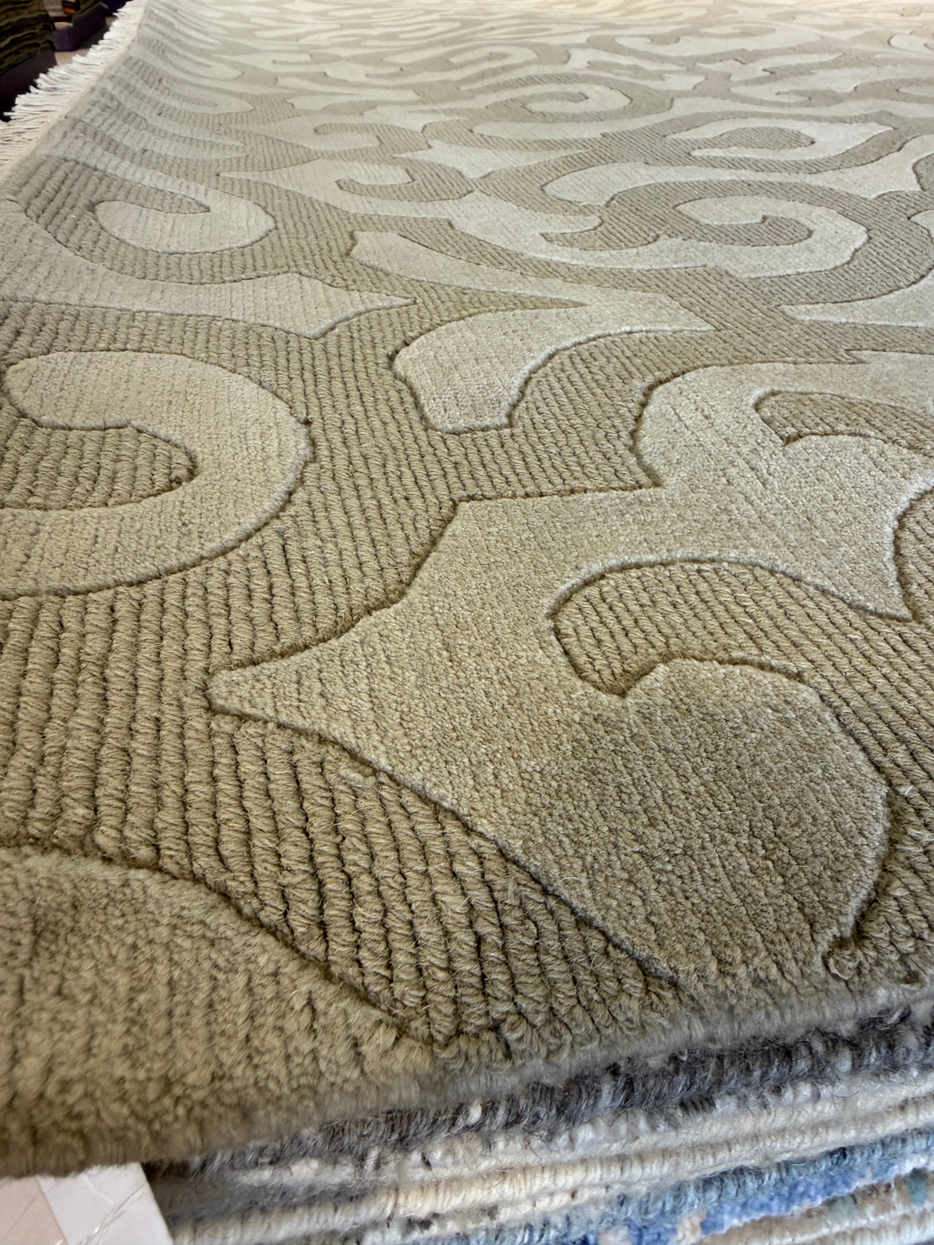 Dr. Greg 9x11.9 Grey High-Low Hand-Knotted Modern Rug