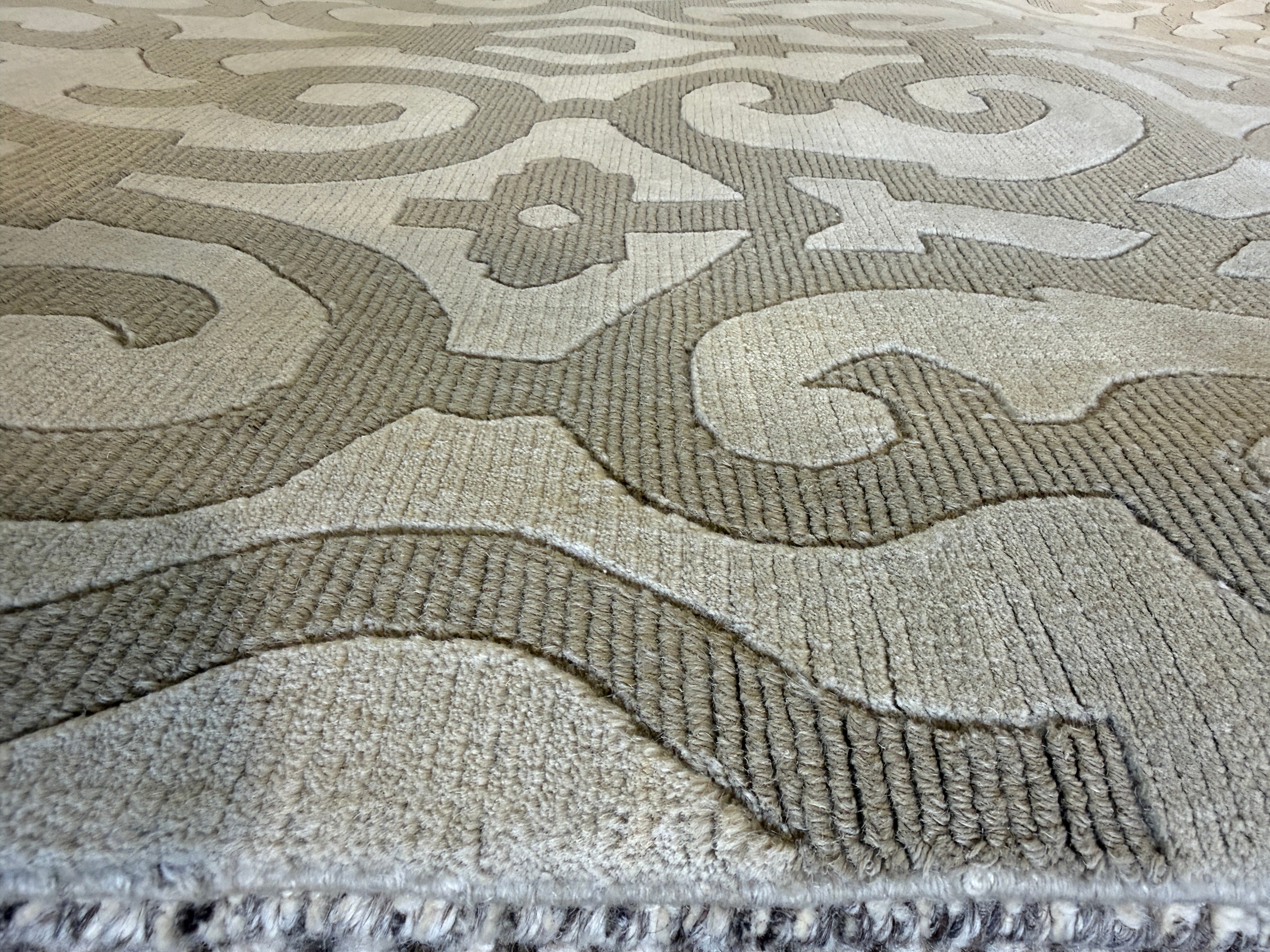 Dr. Greg 9x11.9 Grey High-Low Hand-Knotted Modern Rug