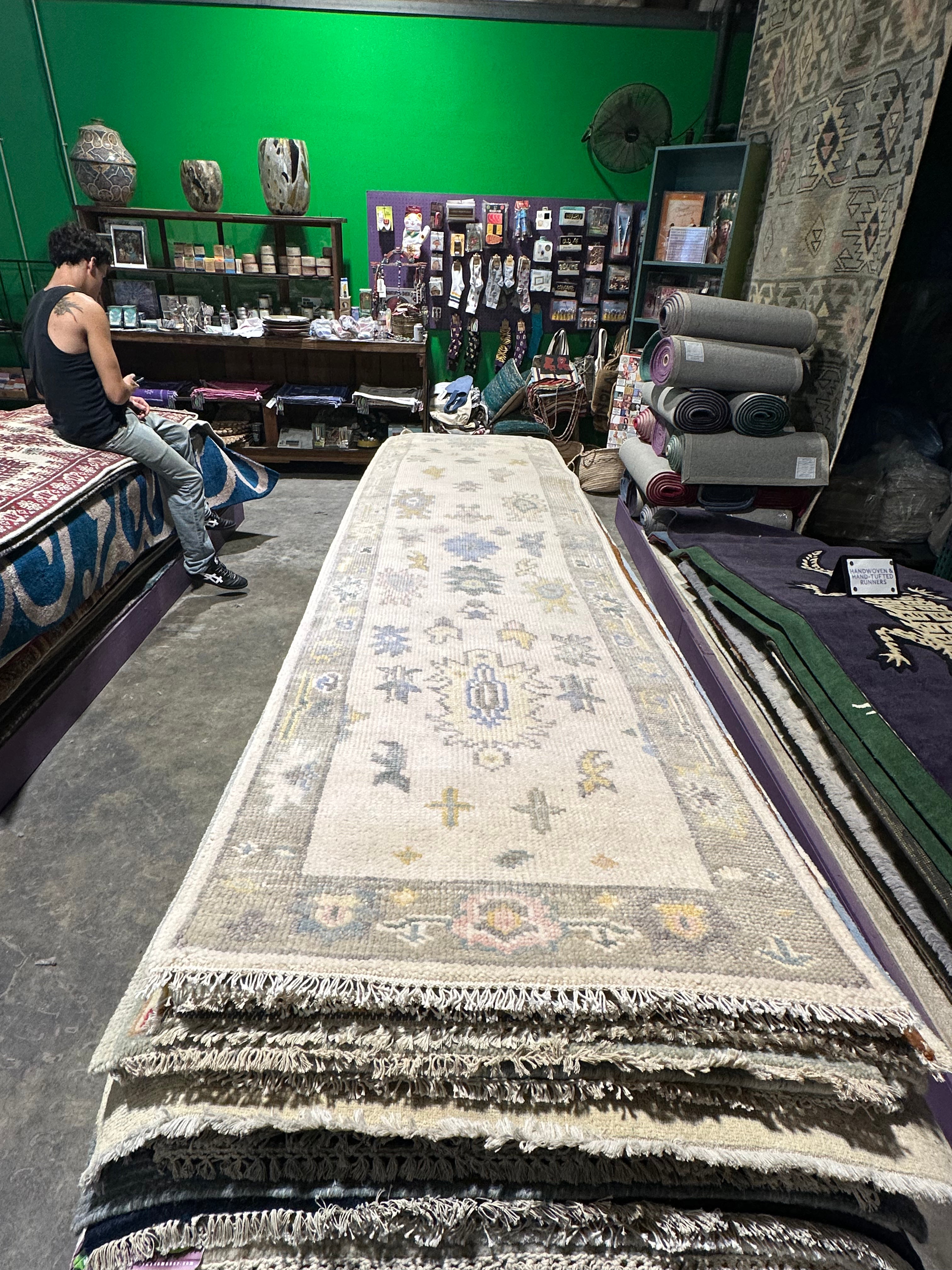Brittany Freeth 2.6x12.3 Cream Hand-Knotted Oushak Runner