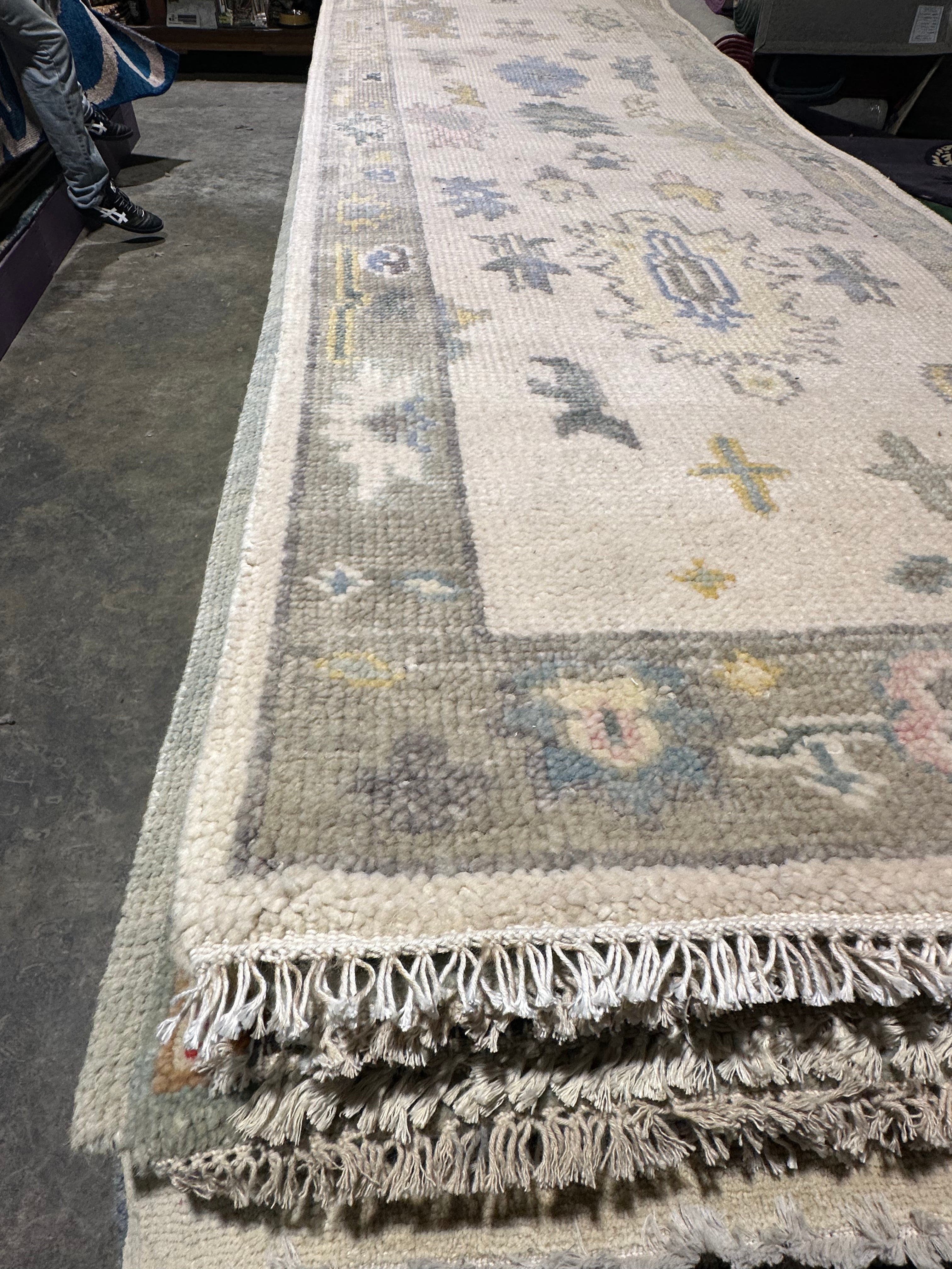 Brittany Freeth 2.6x12.3 Cream Hand-Knotted Oushak Runner