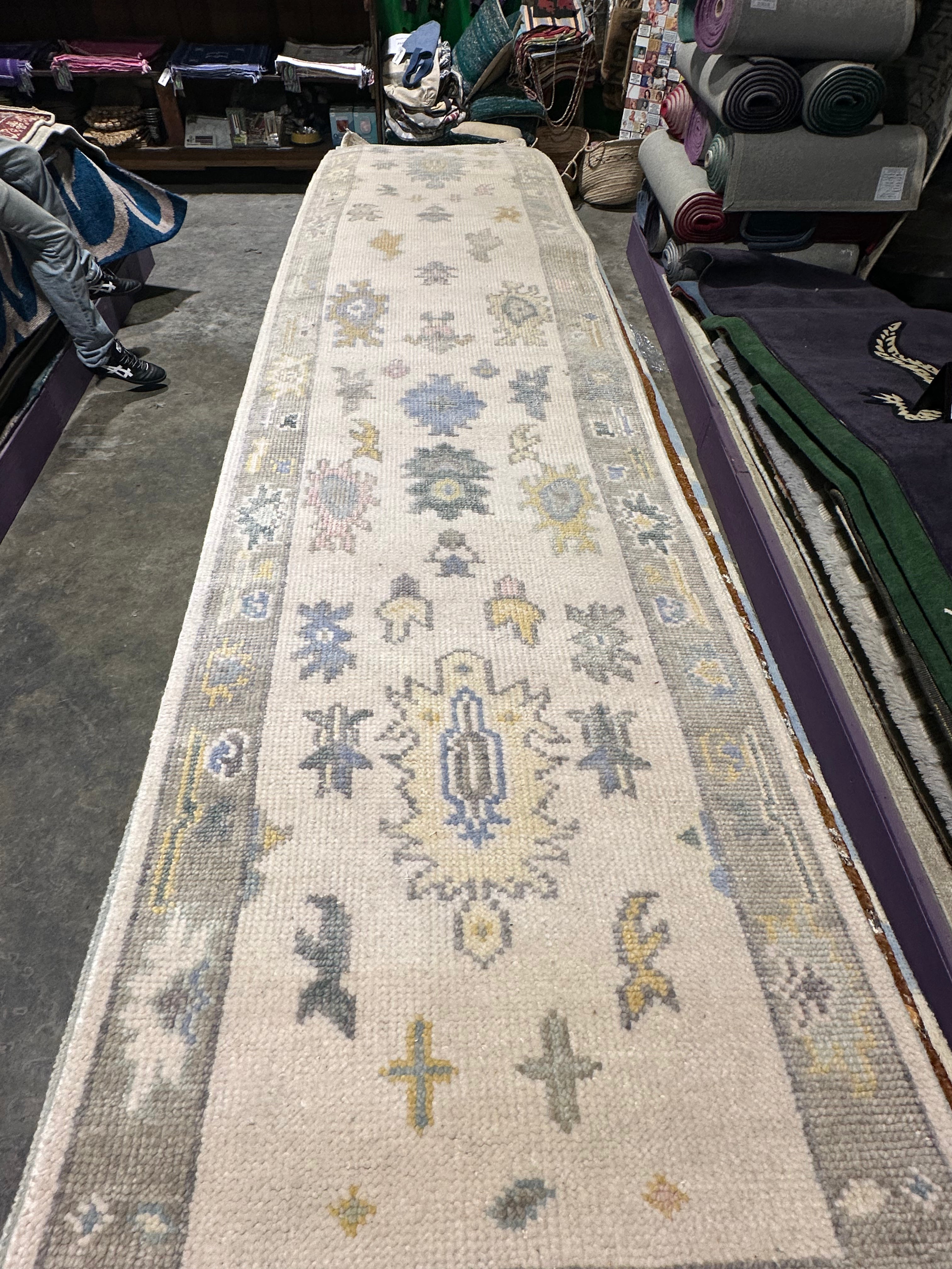 Brittany Freeth 2.6x12.3 Cream Hand-Knotted Oushak Runner