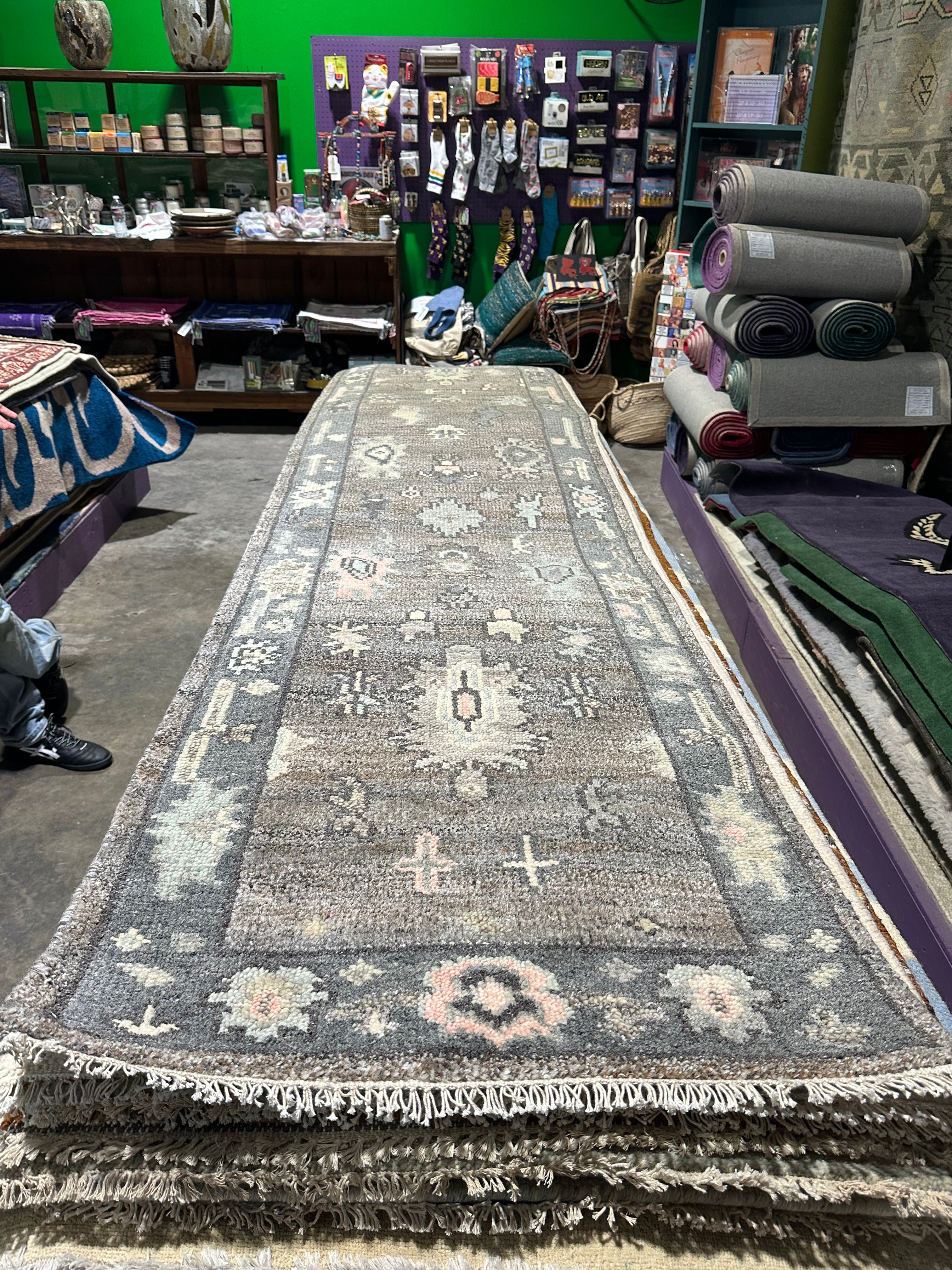 Mabel 2.6x12.3 Grey Hand-Knotted Oushak Runner