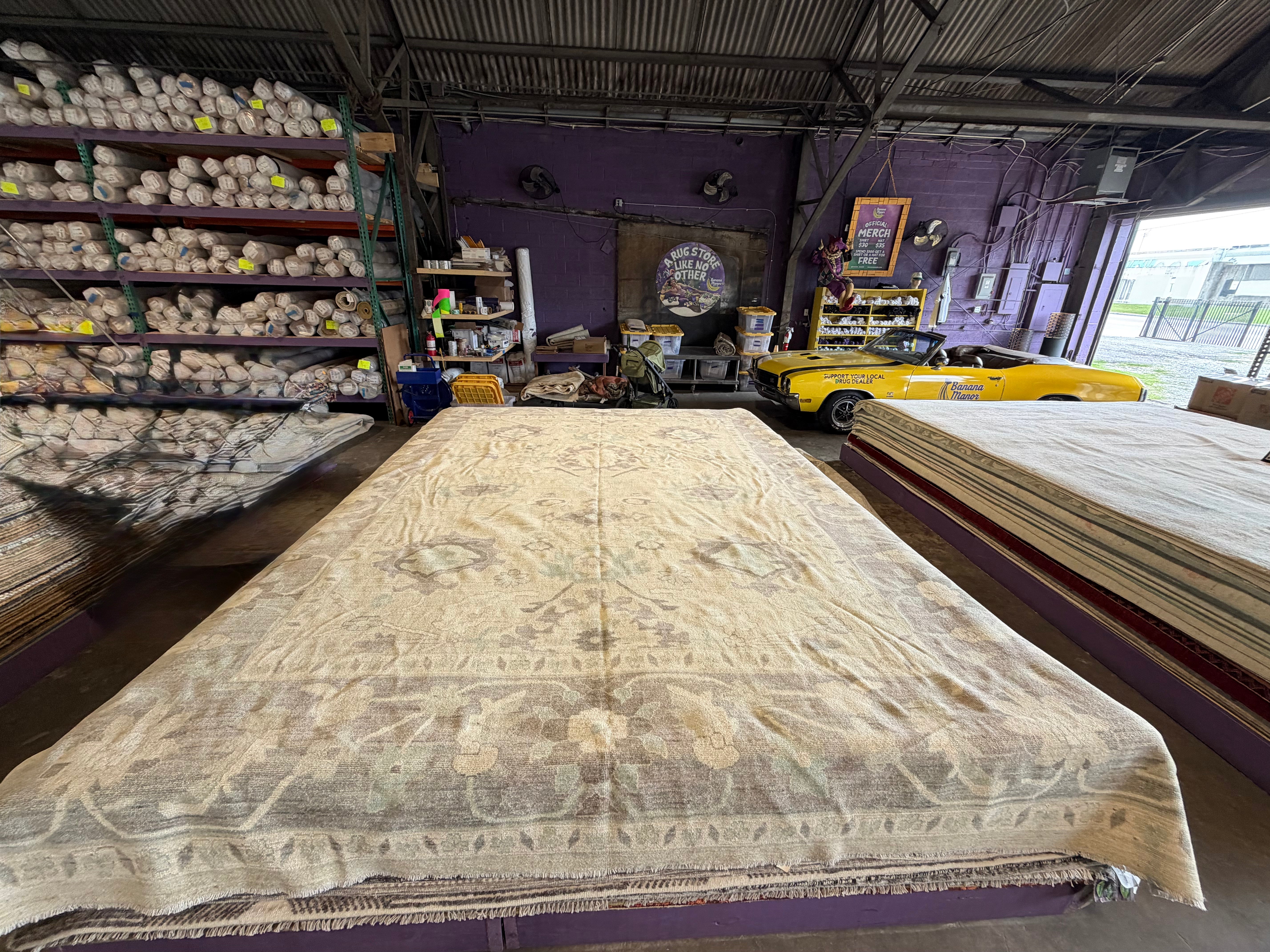 Sesqui 11.10x14.11 Purple and Green Afghani Whitewashed Oushak