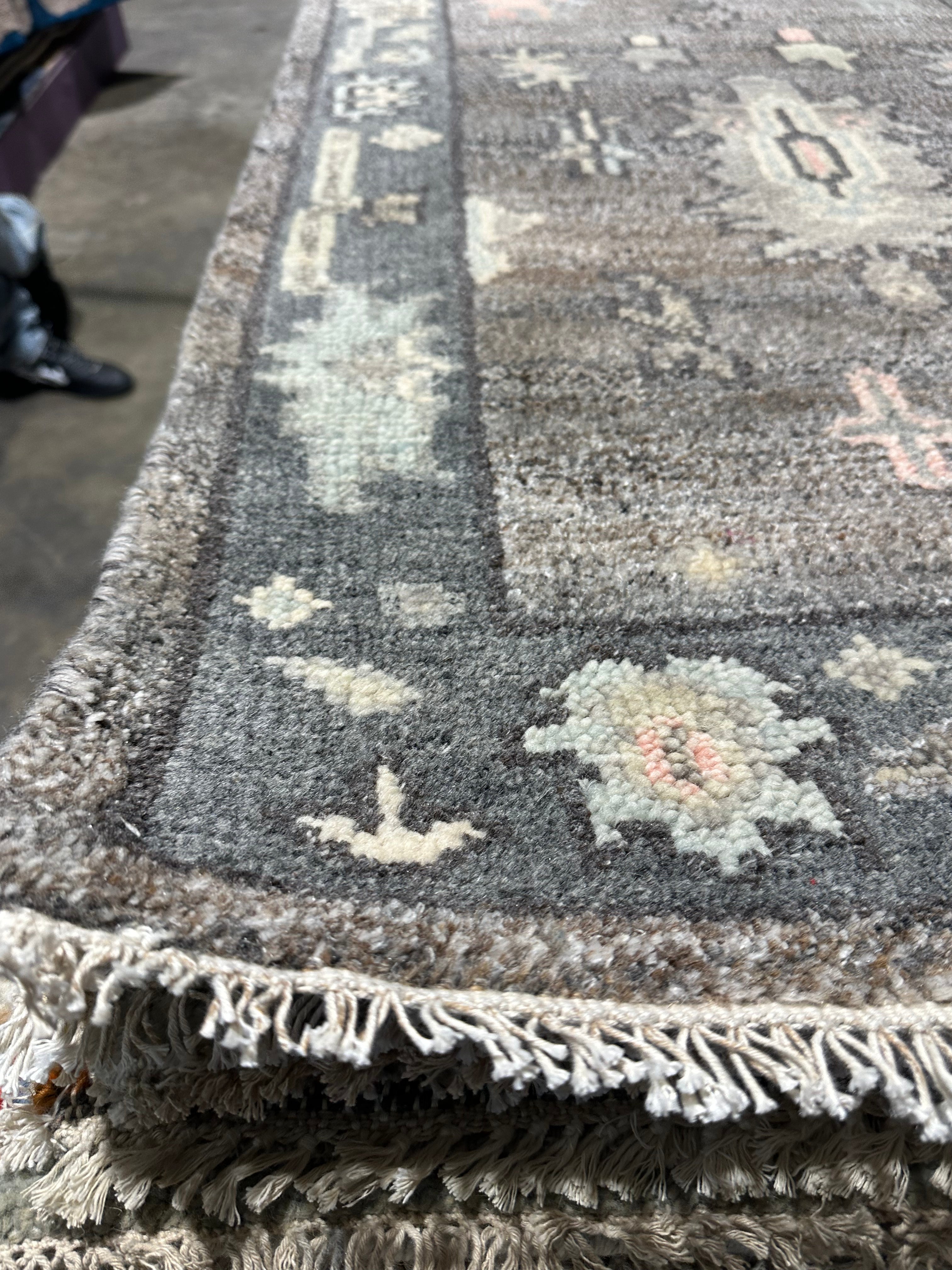 Mabel 2.6x12.3 Grey Hand-Knotted Oushak Runner