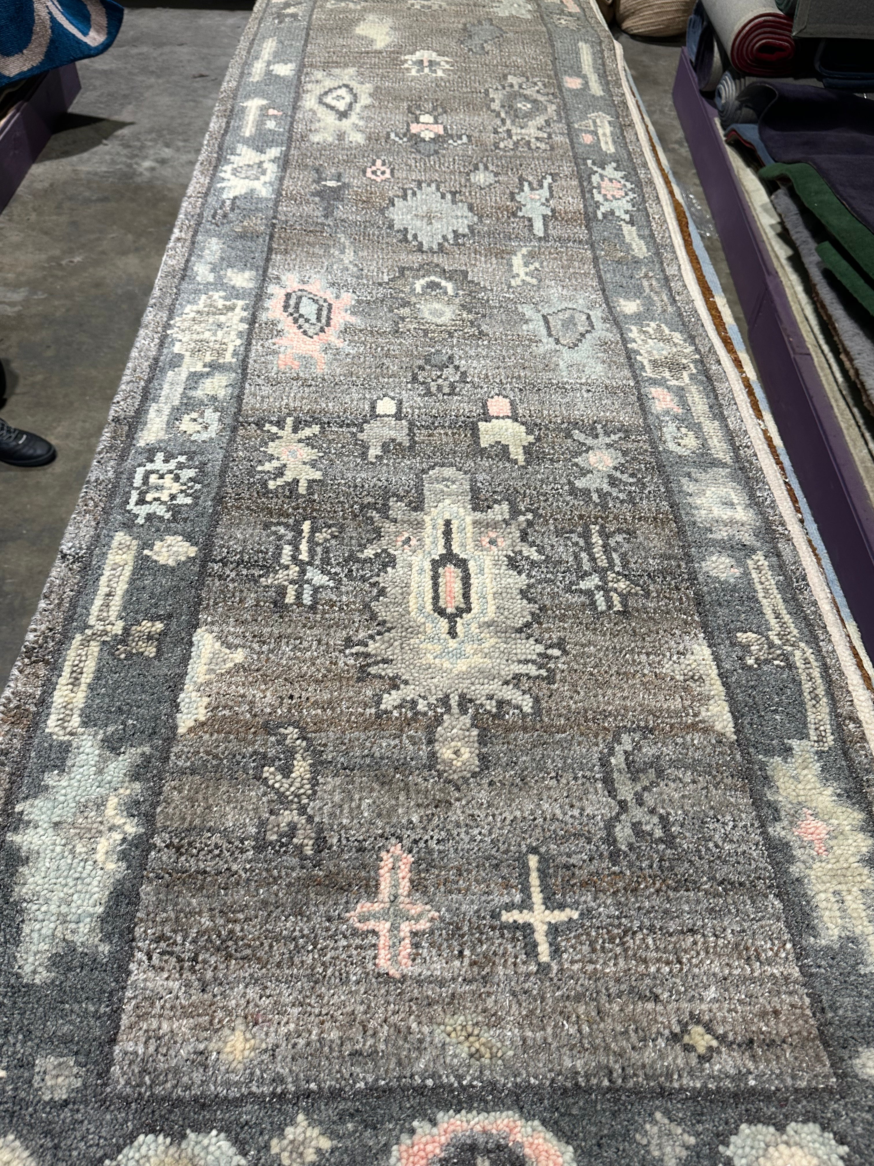 Mabel 2.6x12.3 Grey Hand-Knotted Oushak Runner