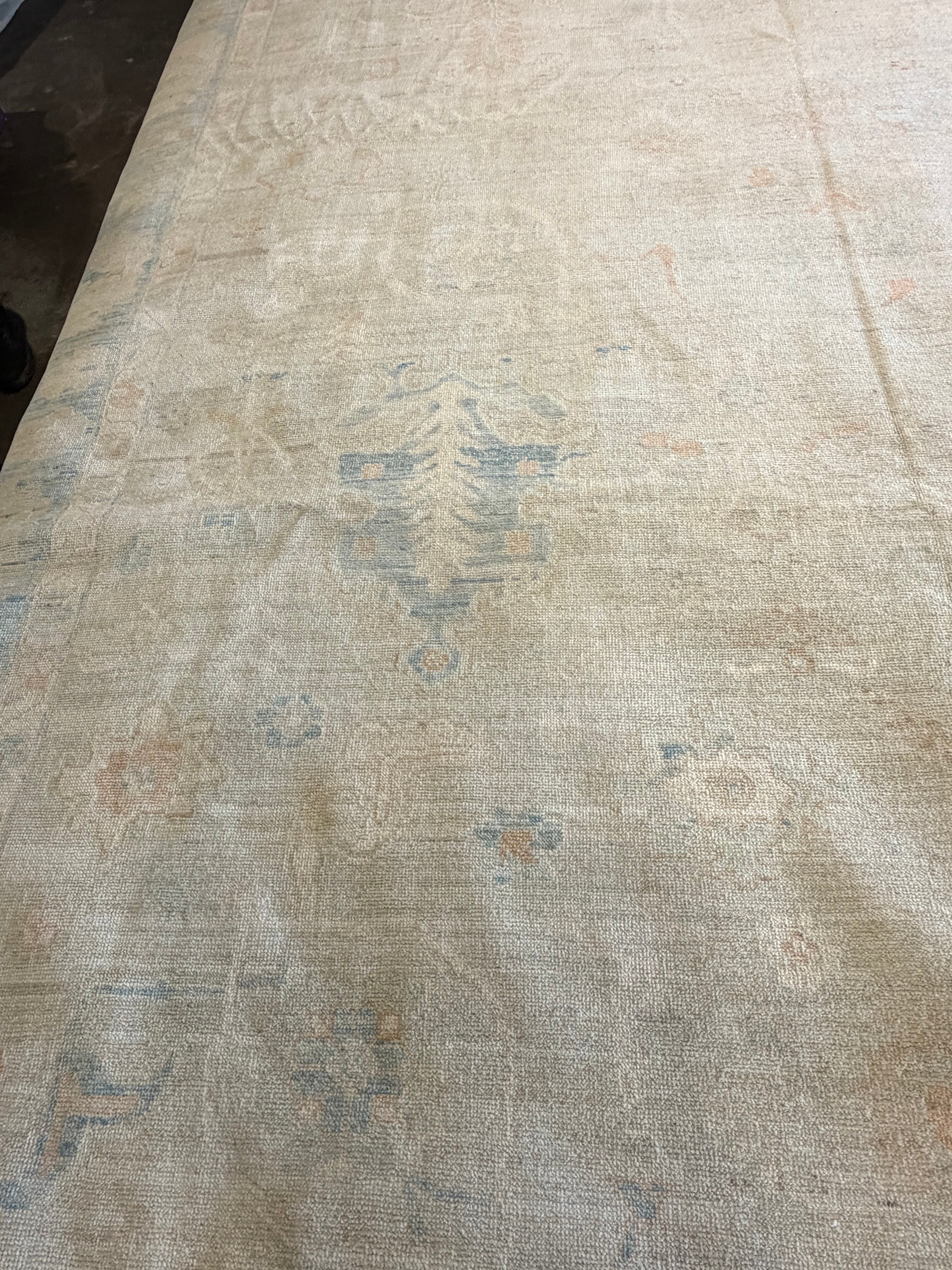 Rhonda 11.10x17.8 Cream and Blue Afghani Whitewashed Oushak