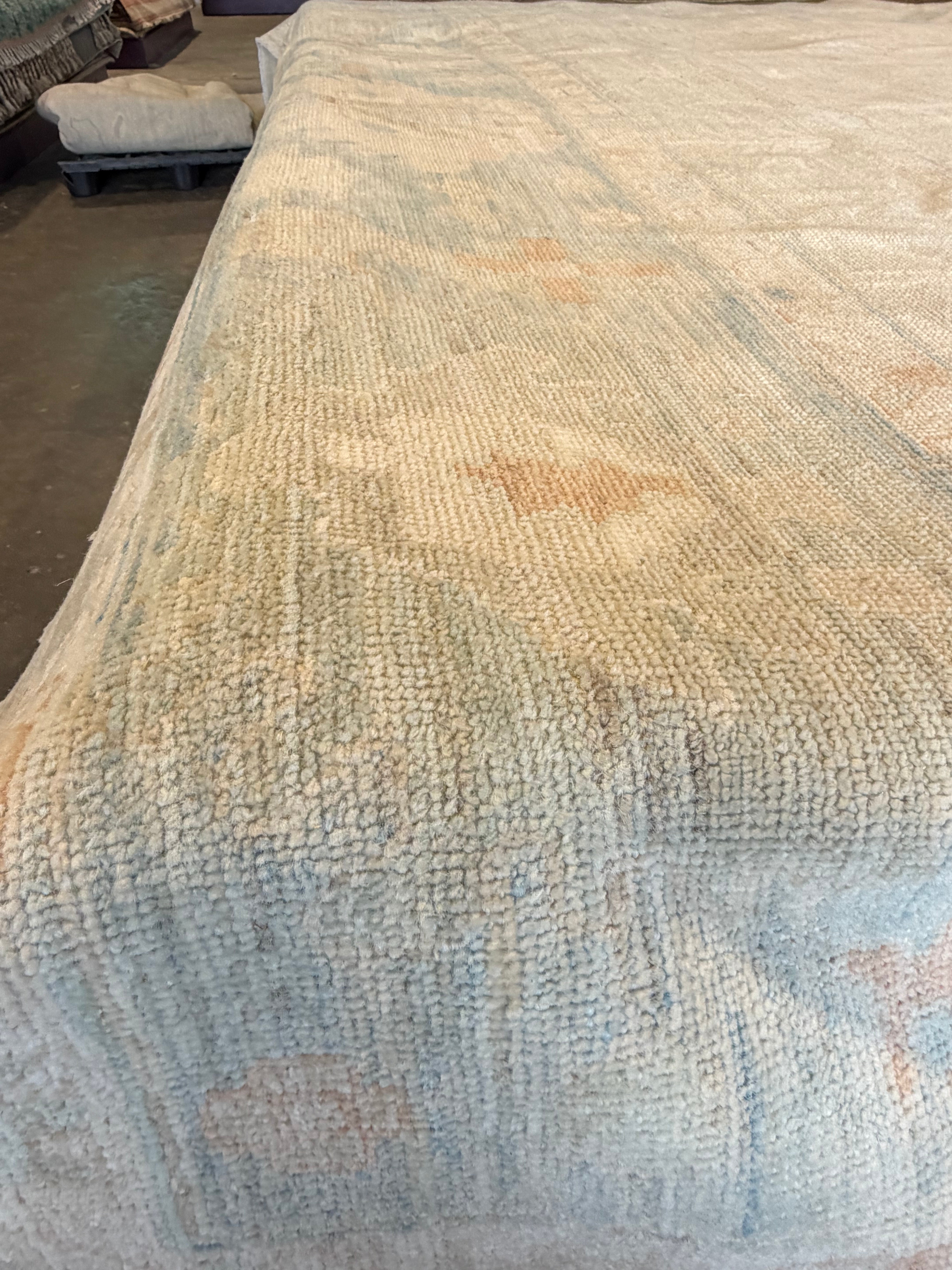 Rhonda 11.10x17.8 Cream and Blue Afghani Whitewashed Oushak