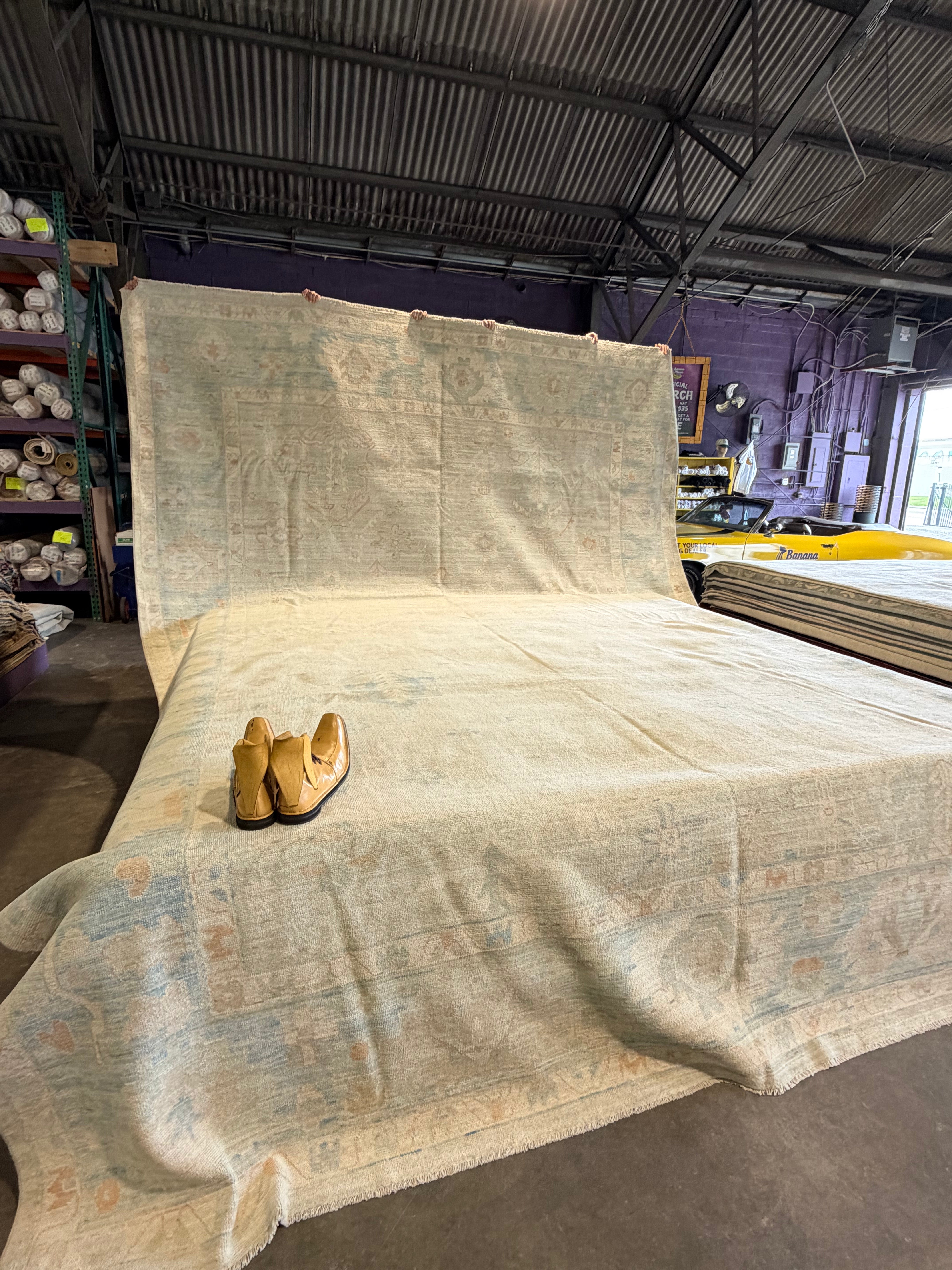 Rhonda 11.10x17.8 Cream and Blue Afghani Whitewashed Oushak