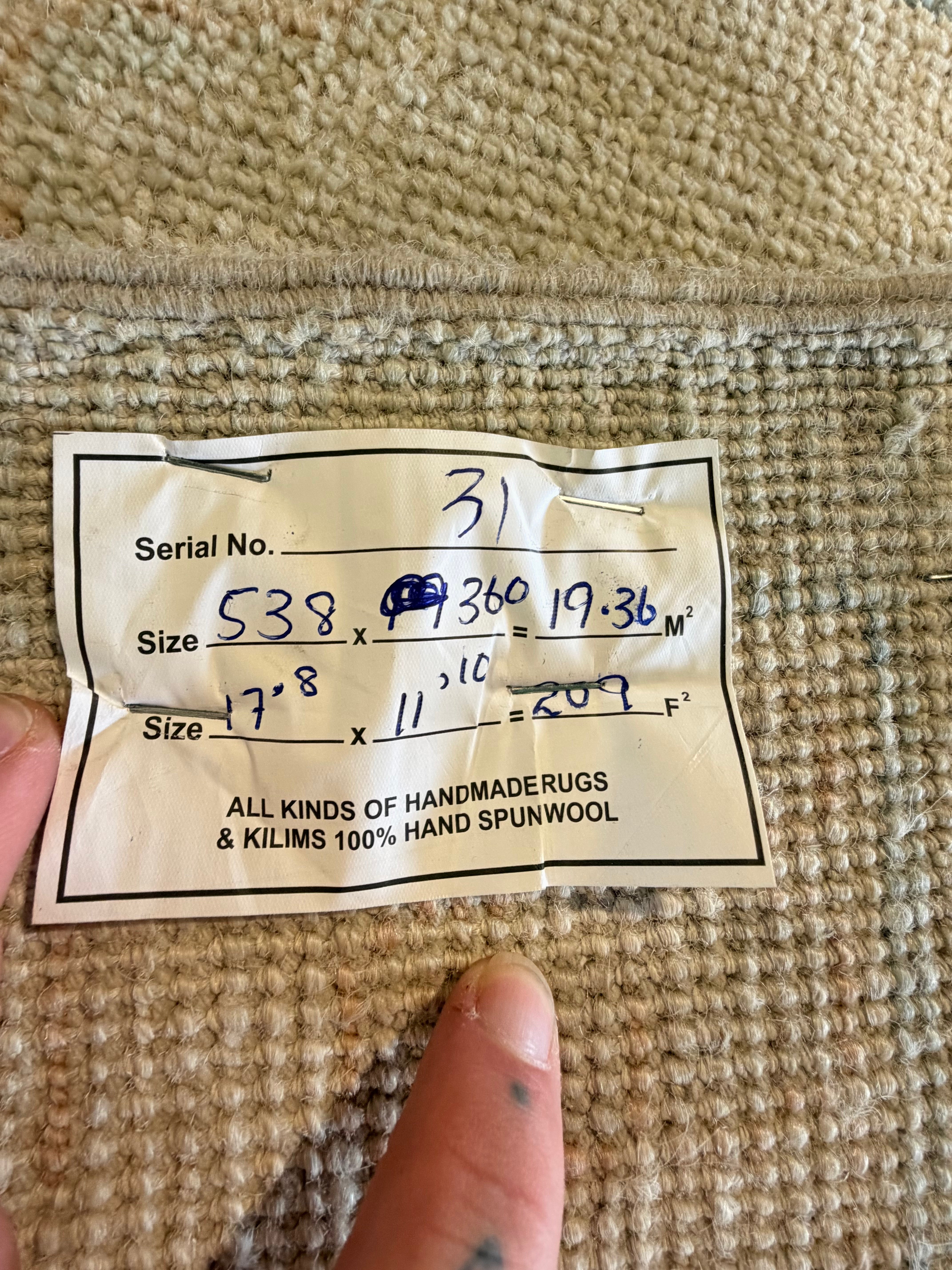 Rhonda 11.10x17.8 Cream and Blue Afghani Whitewashed Oushak