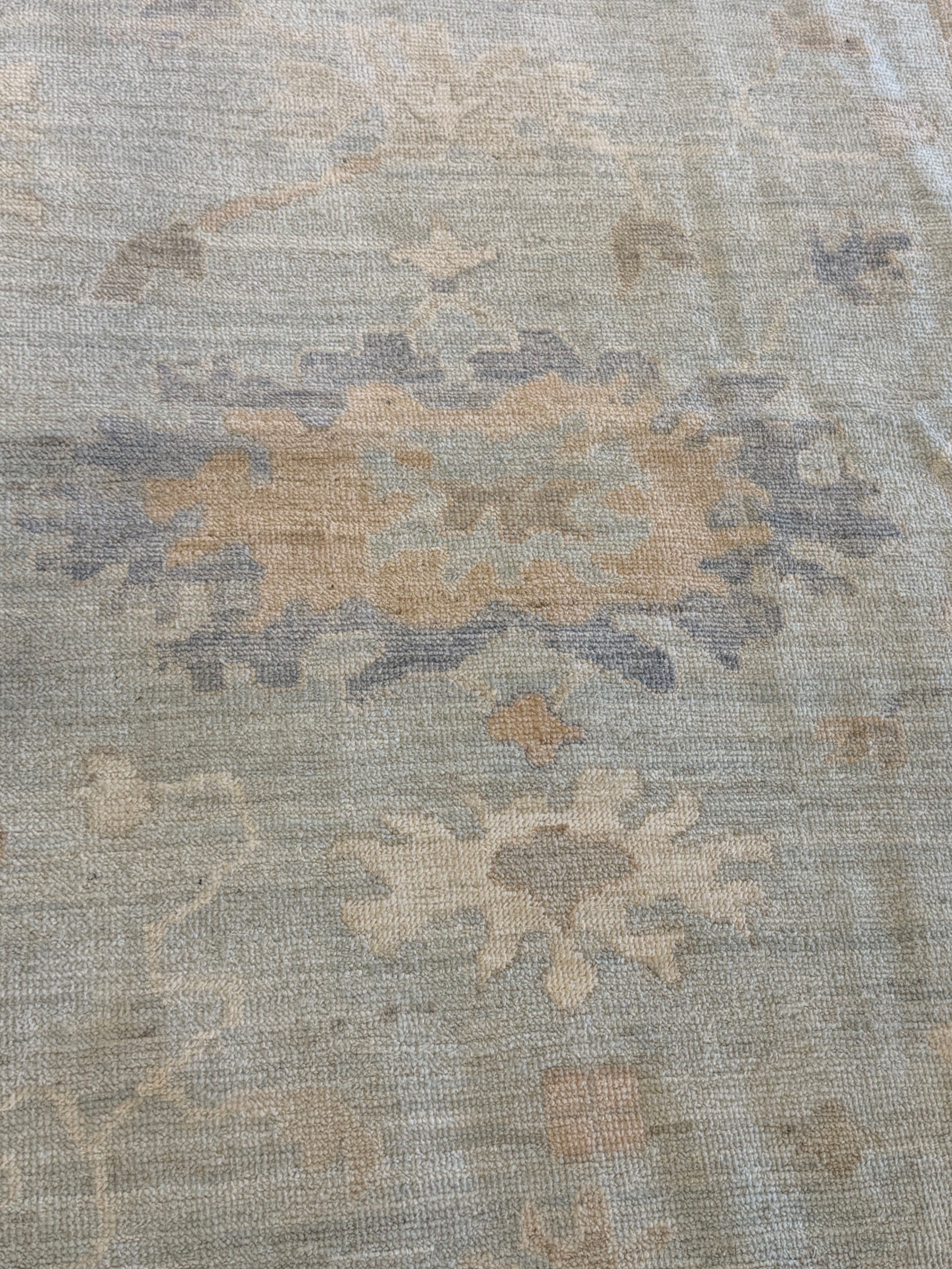 Ingrid Kersh 12.1x14.9 Cream and Blue Afghani Whitewashed Oushak
