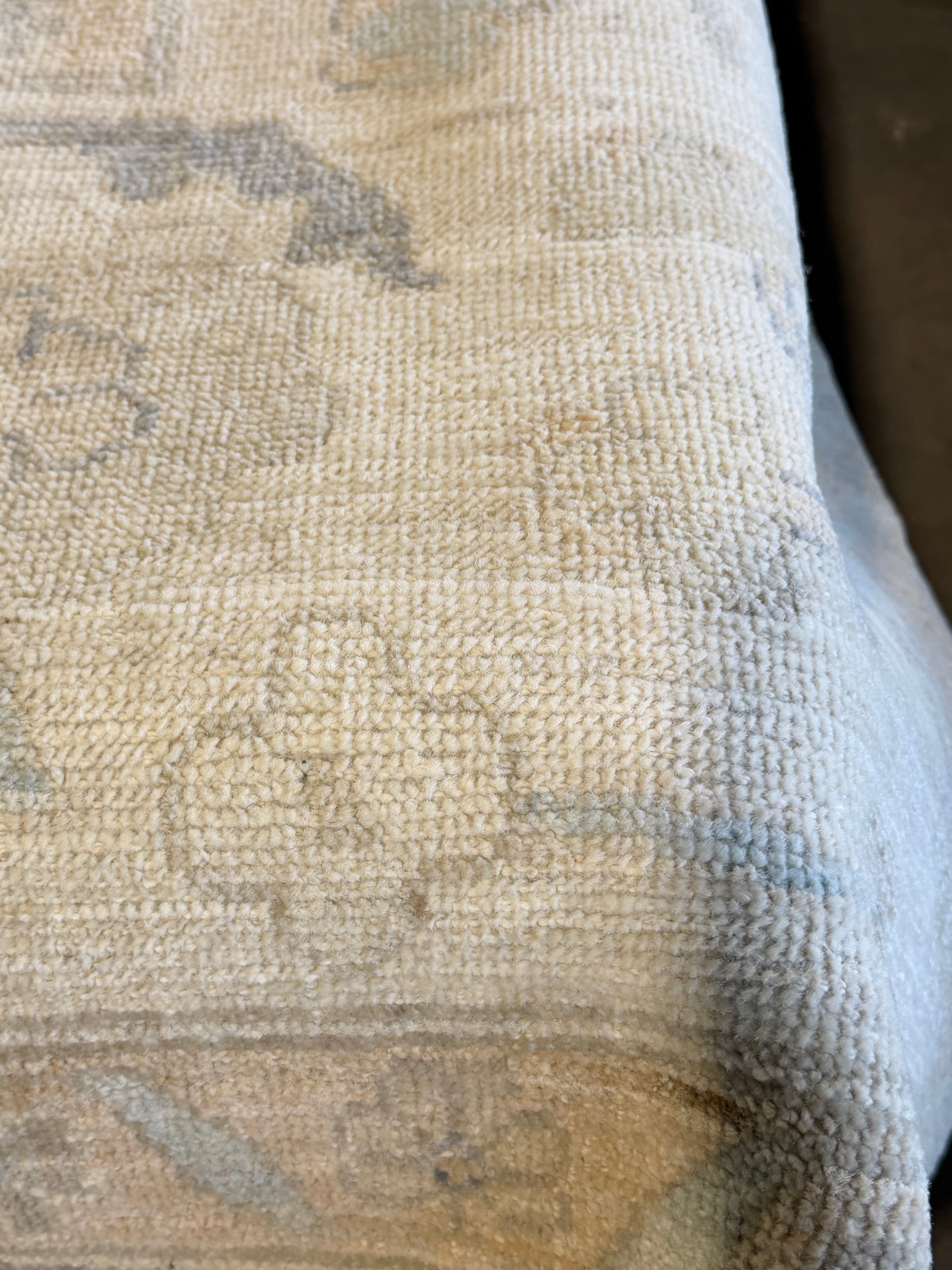 Ingrid Kersh 12.1x14.9 Cream and Blue Afghani Whitewashed Oushak