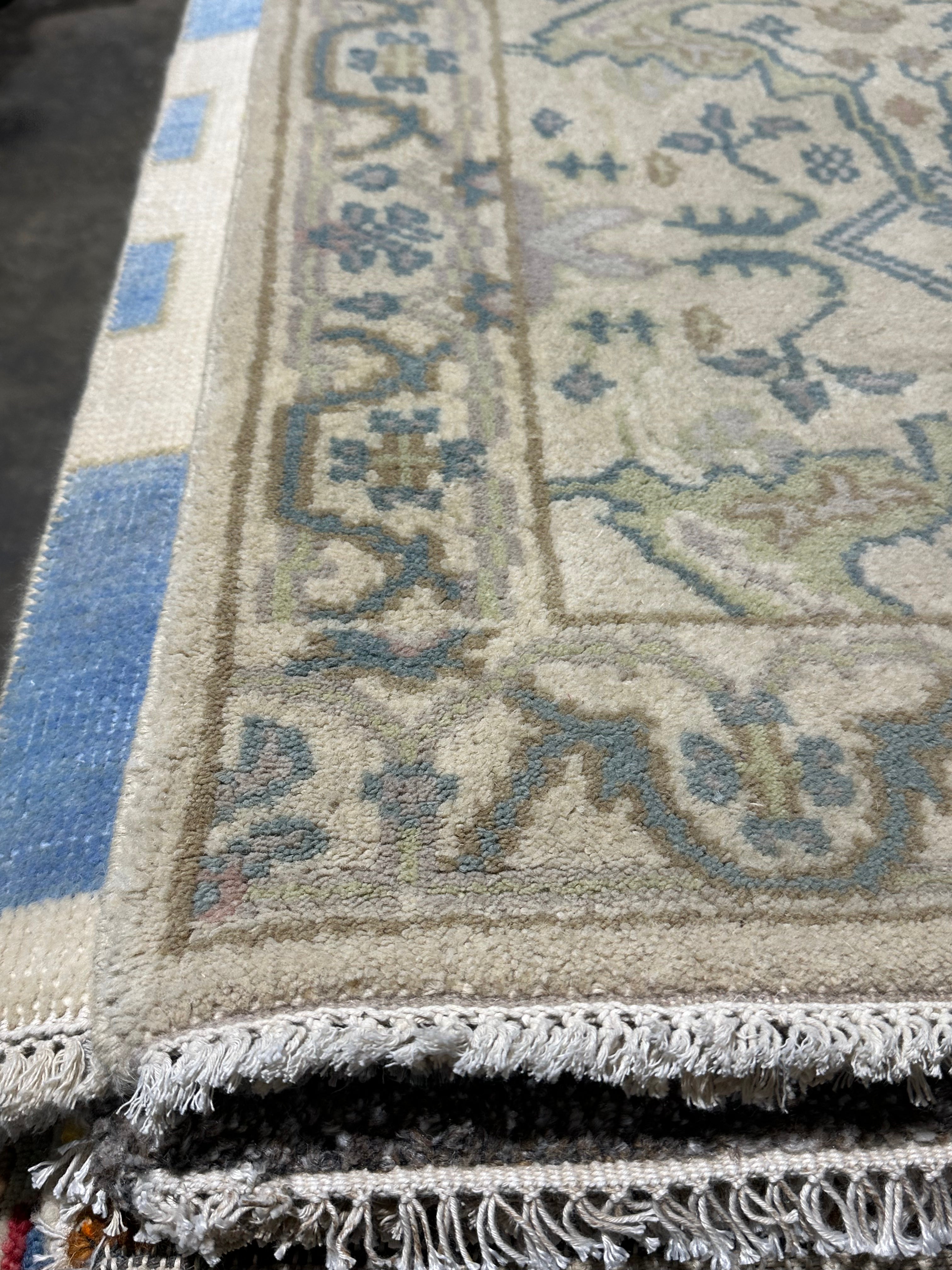 Miriam Maisel 2.6x13.9 Beige Hand-Knotted Oushak Runner