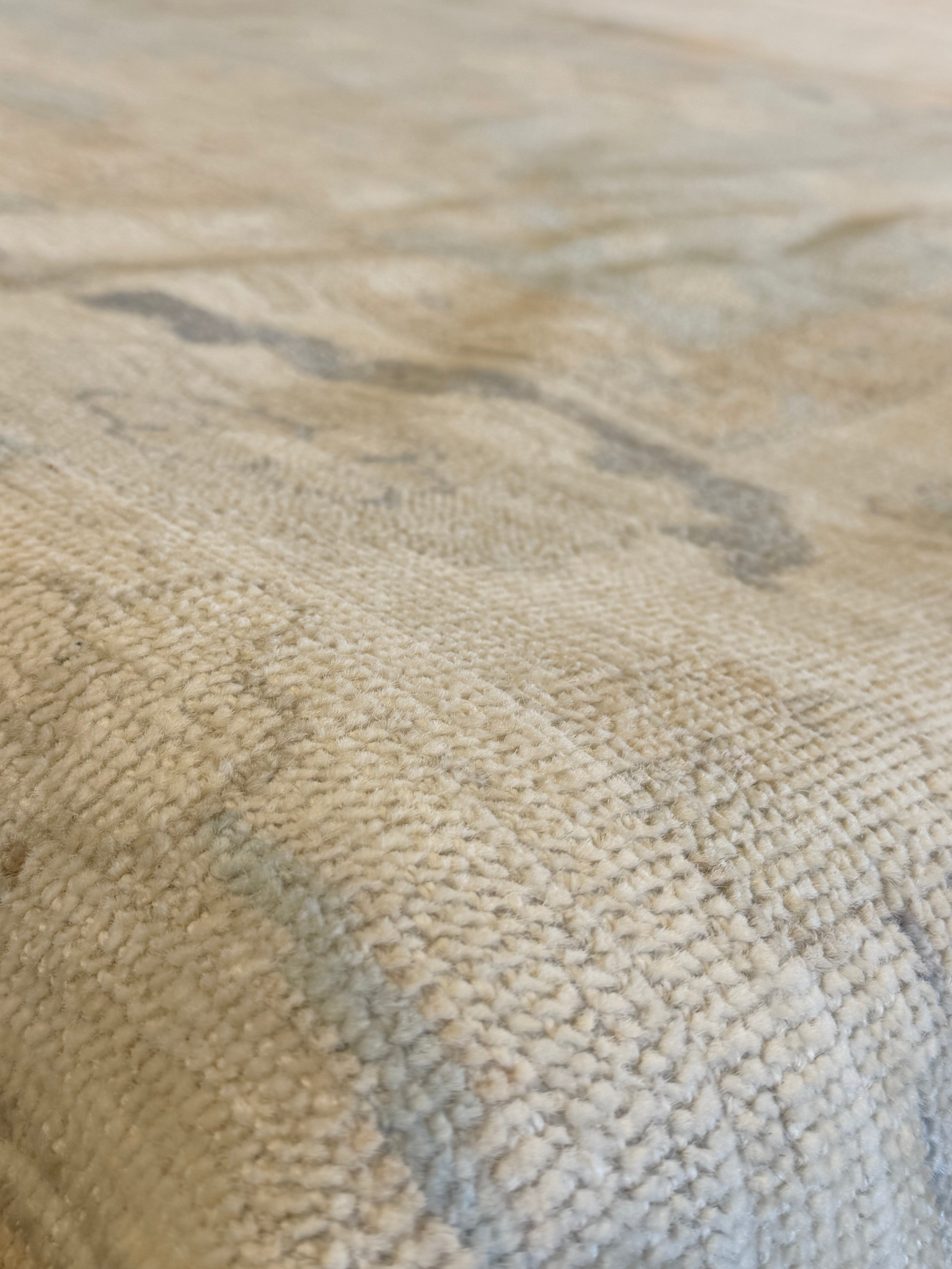Ingrid Kersh 12.1x14.9 Cream and Blue Afghani Whitewashed Oushak