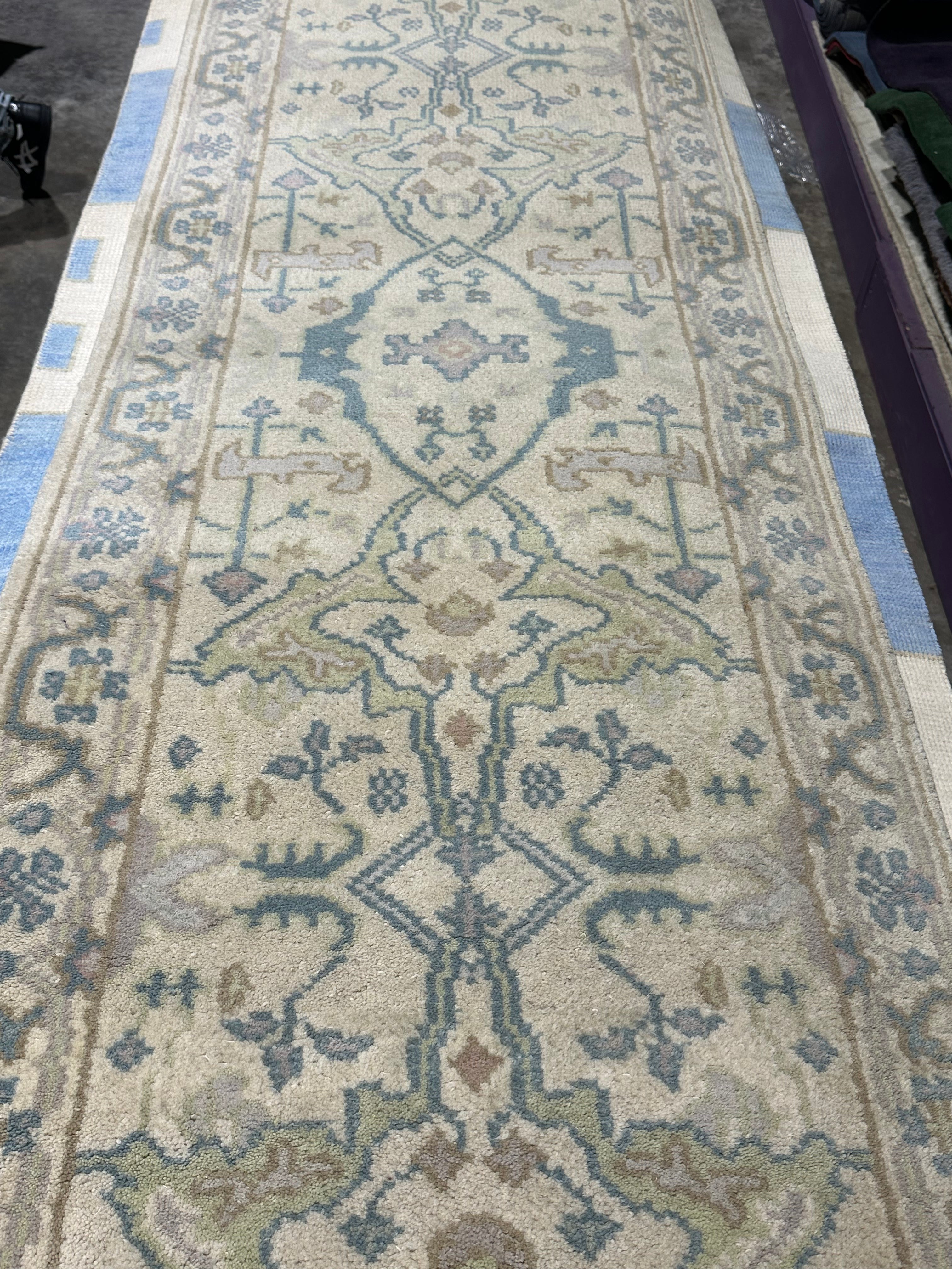 Miriam Maisel 2.6x13.9 Beige Hand-Knotted Oushak Runner