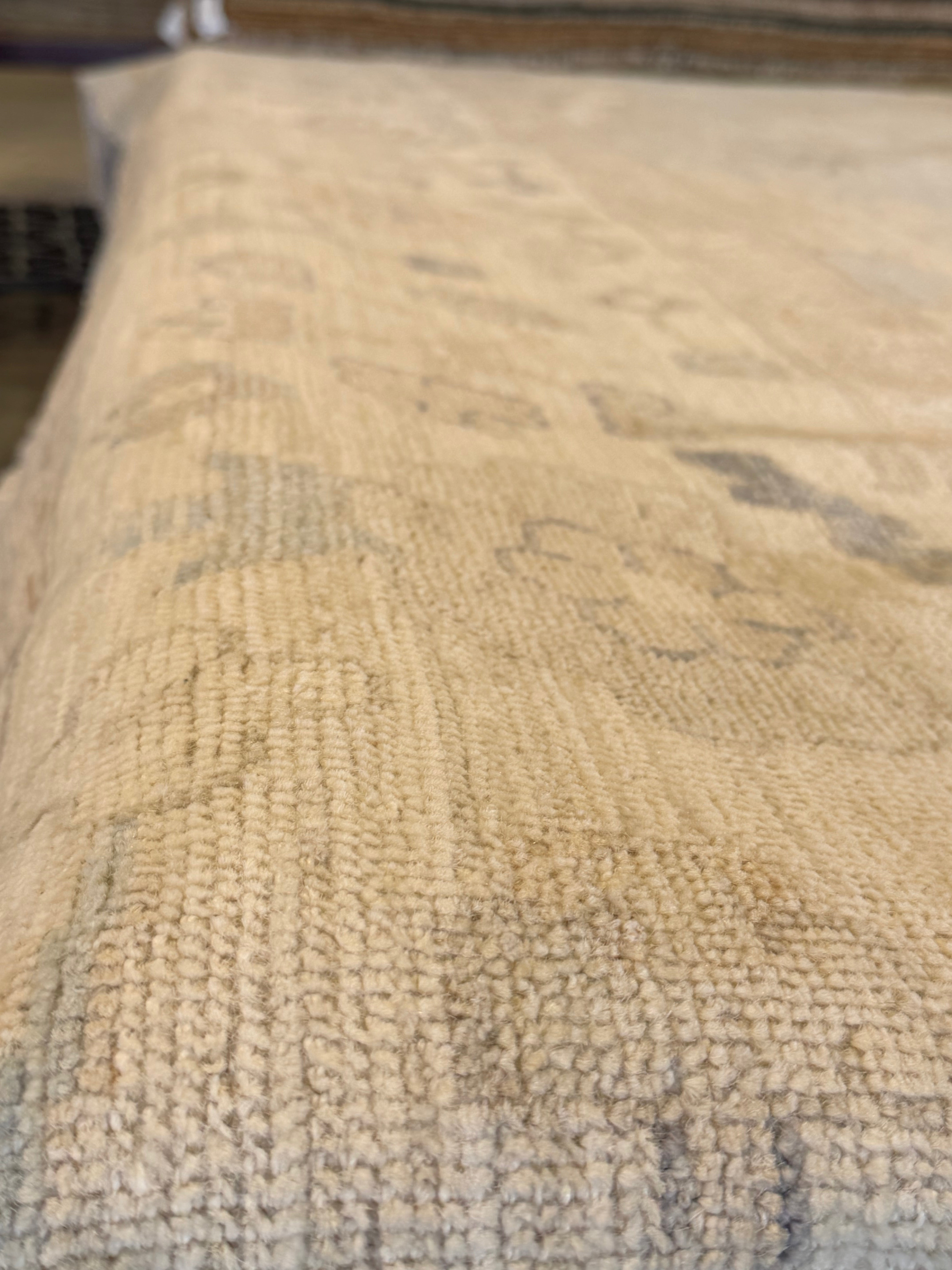 Ingrid Kersh 12.1x14.9 Cream and Blue Afghani Whitewashed Oushak