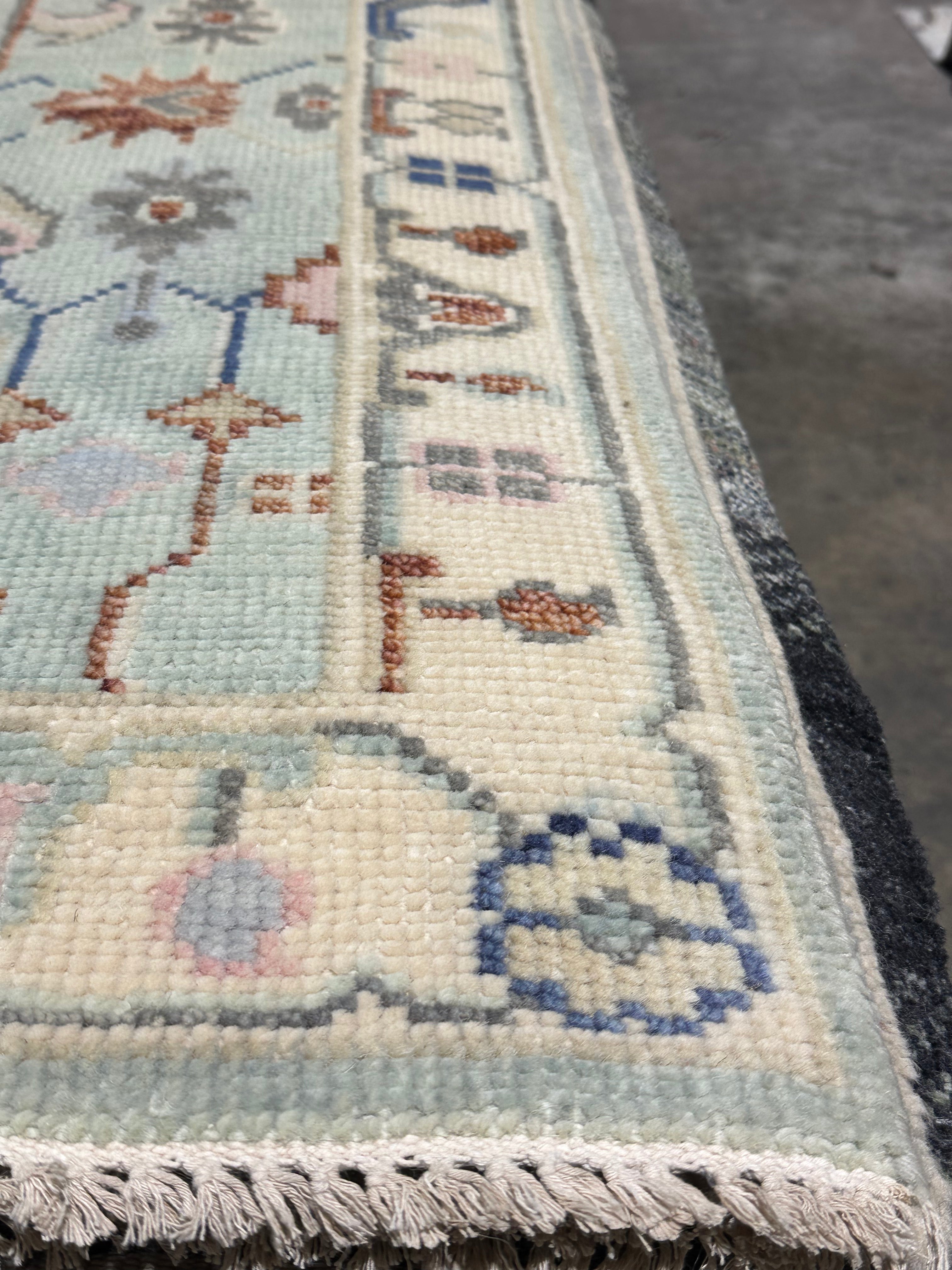 Sedona Carvajal 2.6x8 Lght Green Hand-Knotted Oushak Runner
