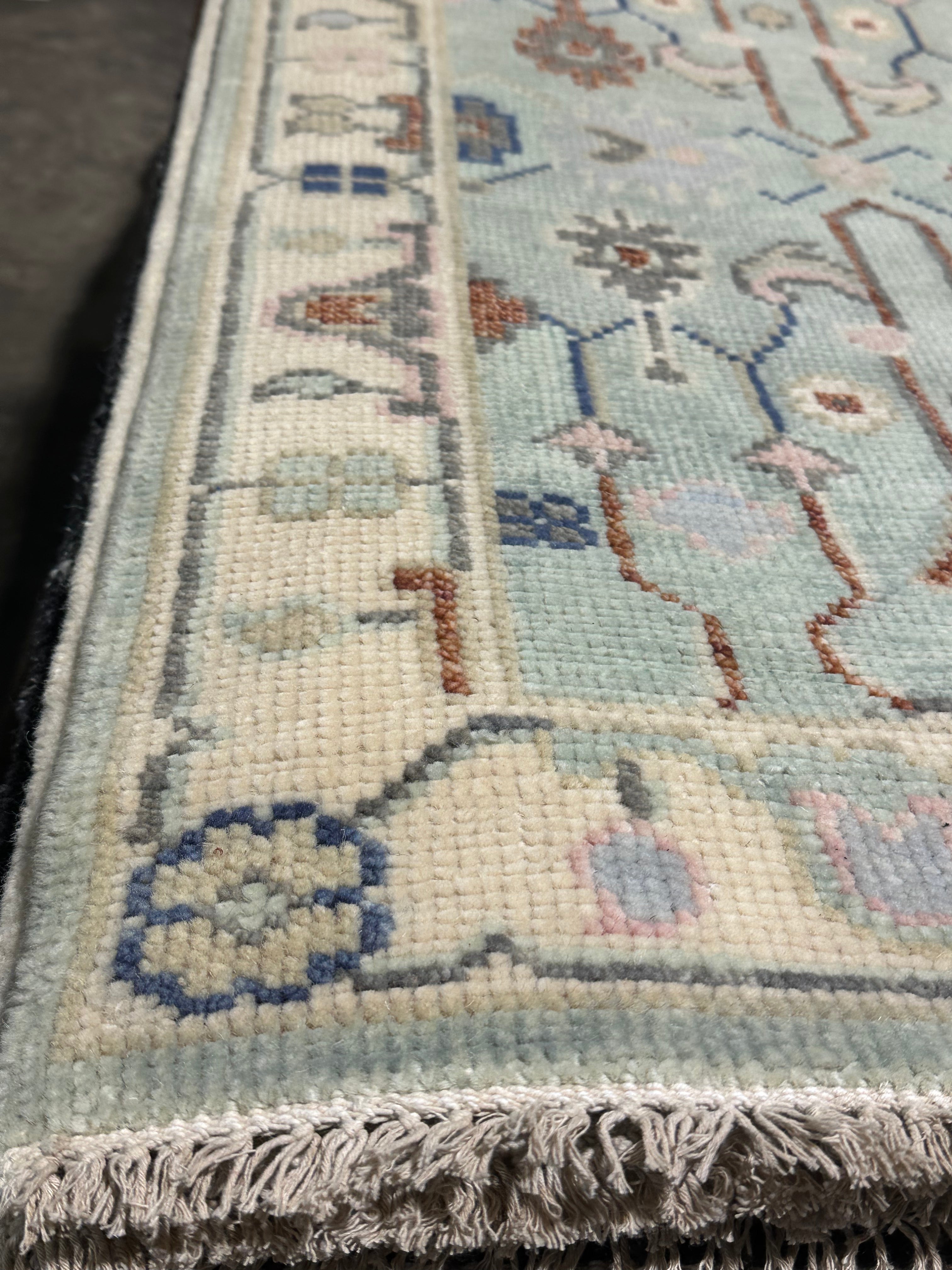 Sedona Carvajal 2.6x8 Lght Green Hand-Knotted Oushak Runner