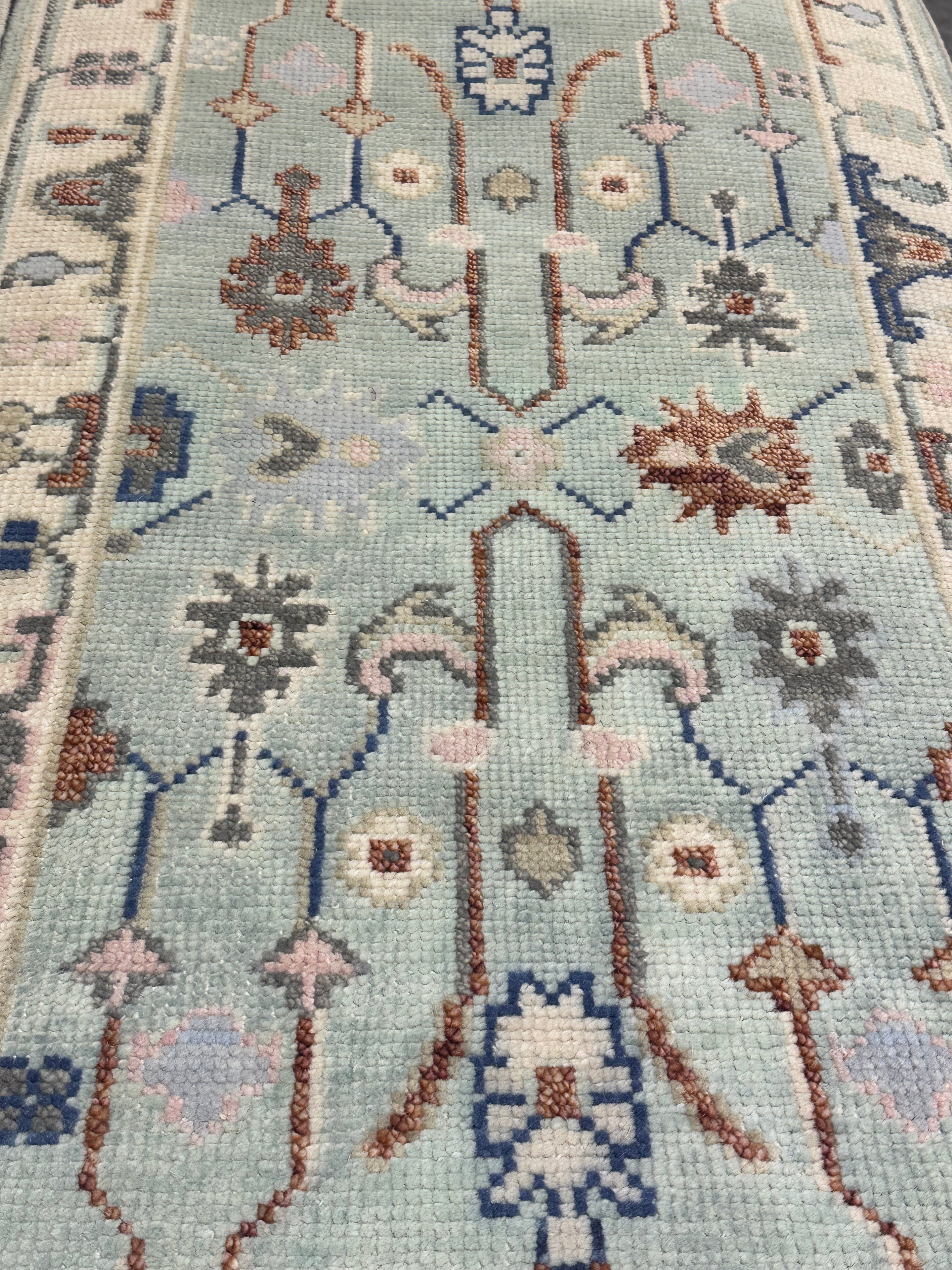 Sedona Carvajal 2.6x8 Lght Green Hand-Knotted Oushak Runner