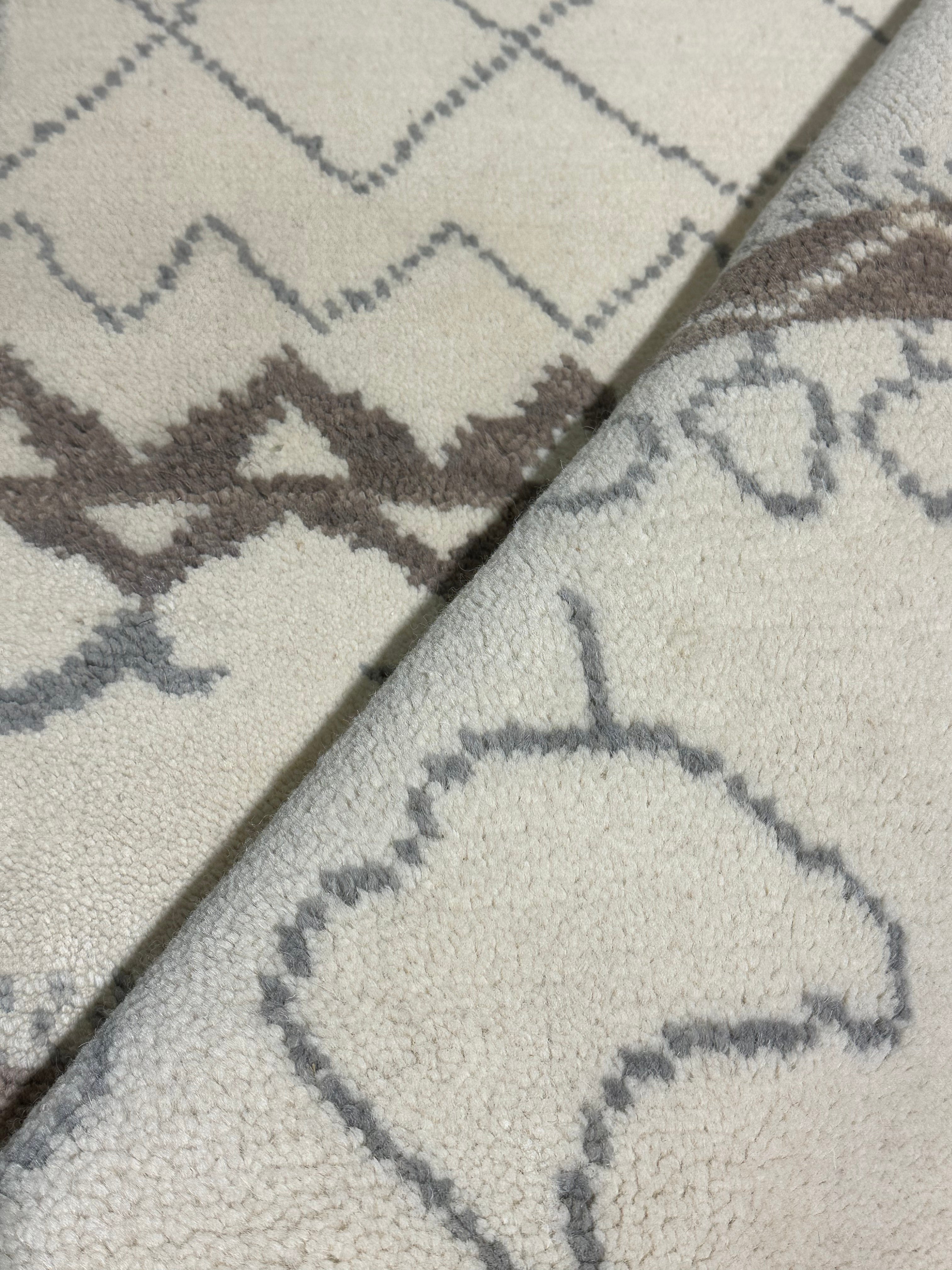 Noah Weissman 2.9x5.9 Cream Hand-Knotted Moroccan Style Runner