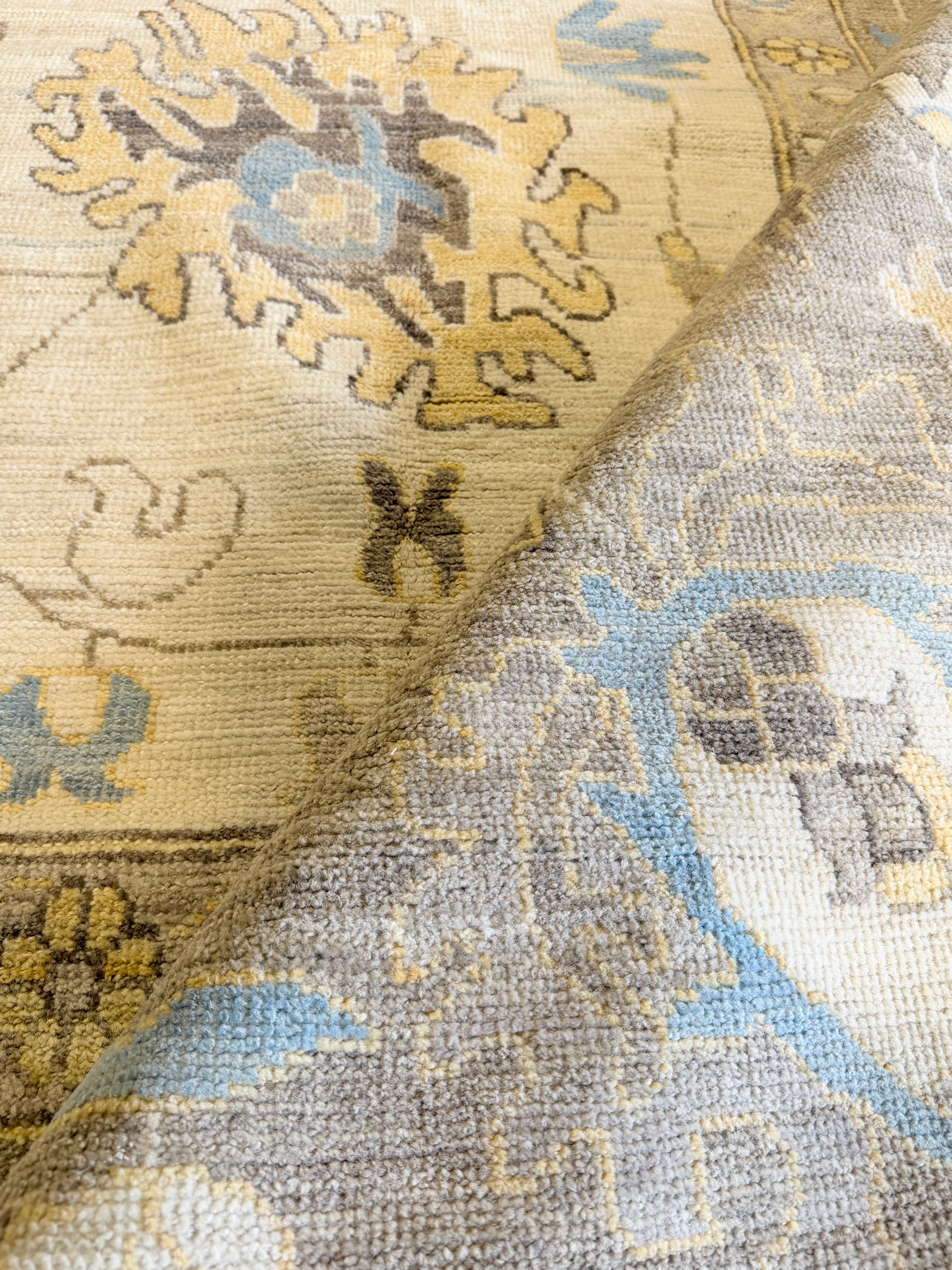 Trish Gold 12x14.8 Grey and Cream Hand-Knotted Oushak