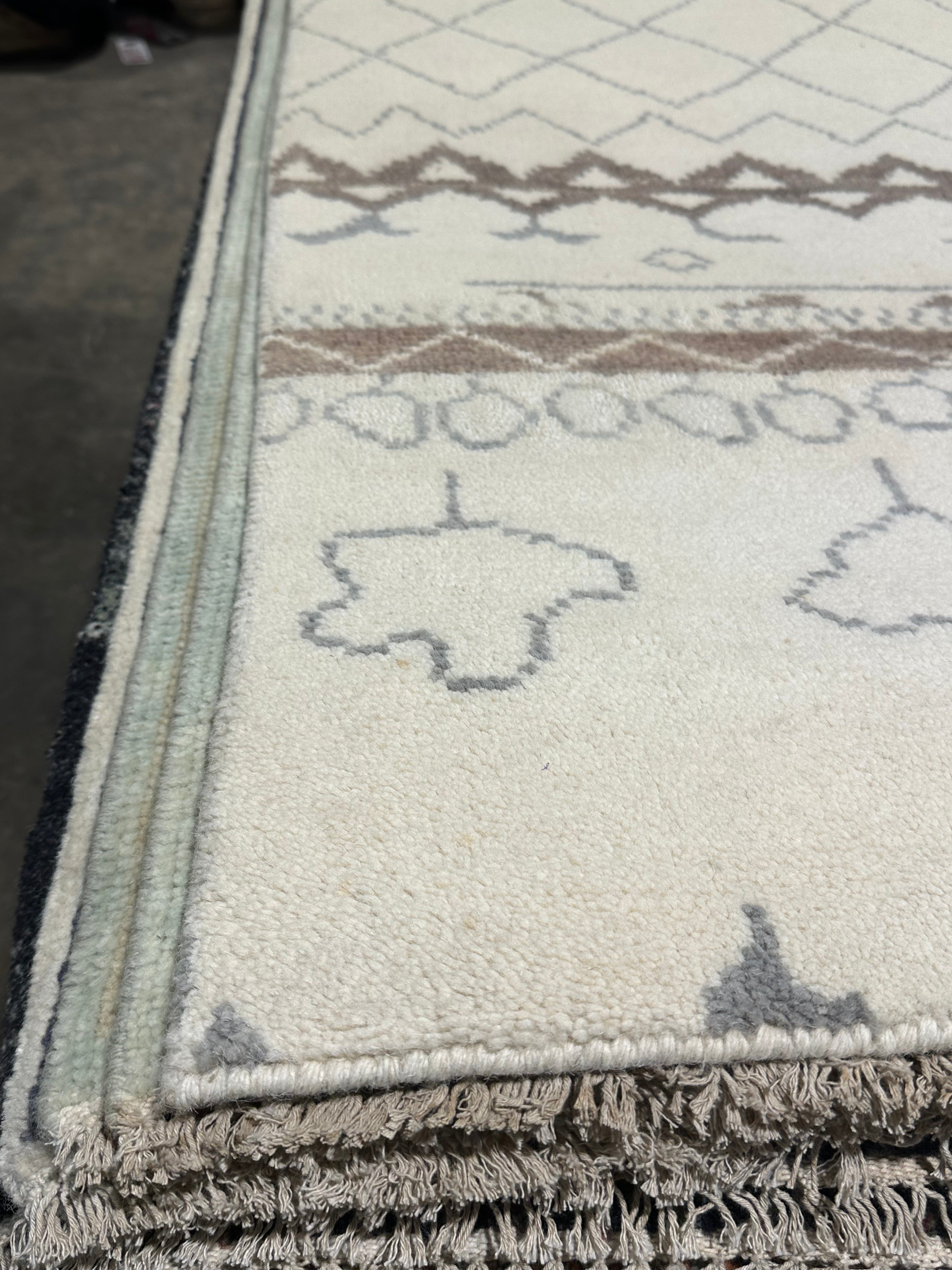 Noah Weissman 2.9x5.9 Cream Hand-Knotted Moroccan Style Runner