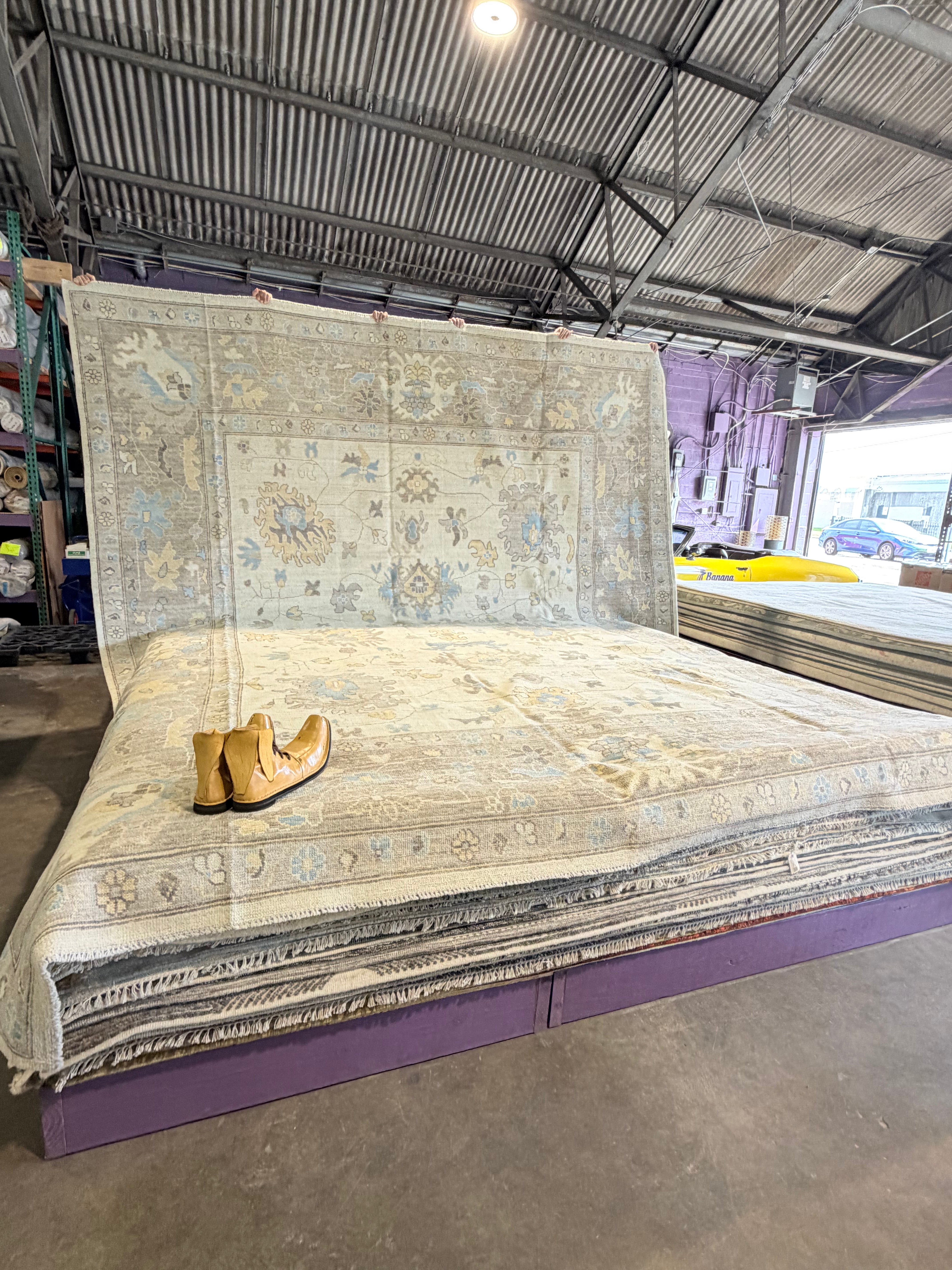 Trish Gold 12x14.8 Grey and Cream Hand-Knotted Oushak