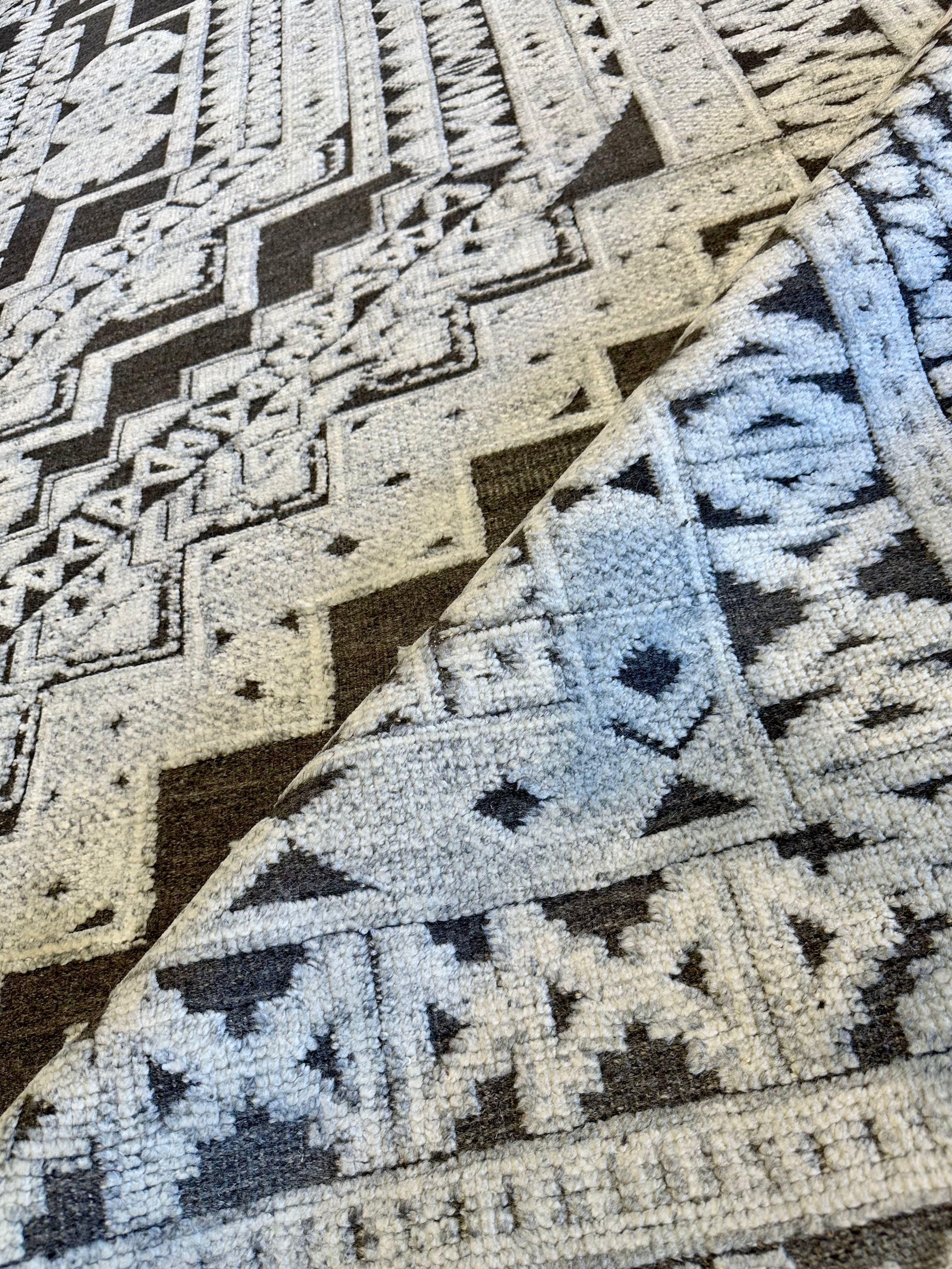 Klim Shipenko 10.3x13.9 Hand-Knotted Modern Rug Ivory and Brown High-Low