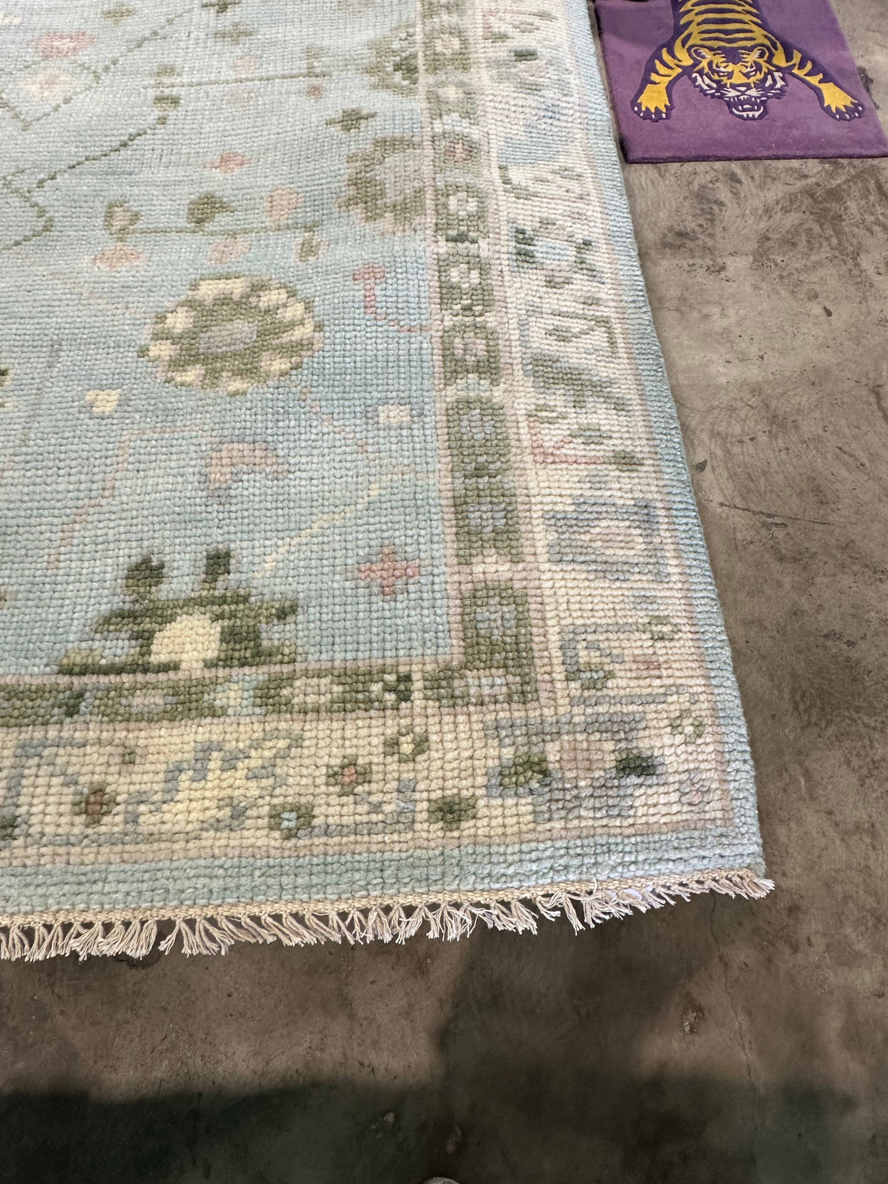 Linette McCown 4x6 Light Blue Hand-Knotted Oushak Rug