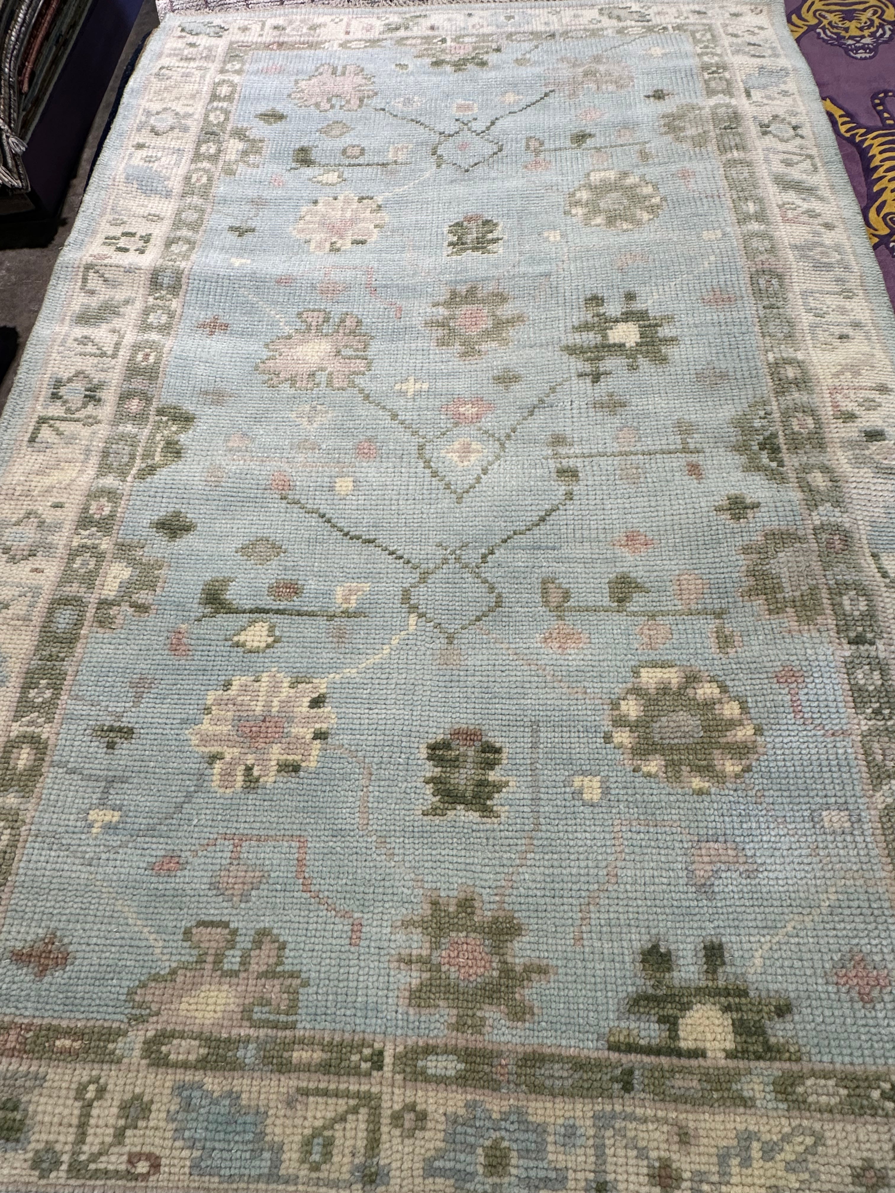 Linette McCown 4x6 Light Blue Hand-Knotted Oushak Rug