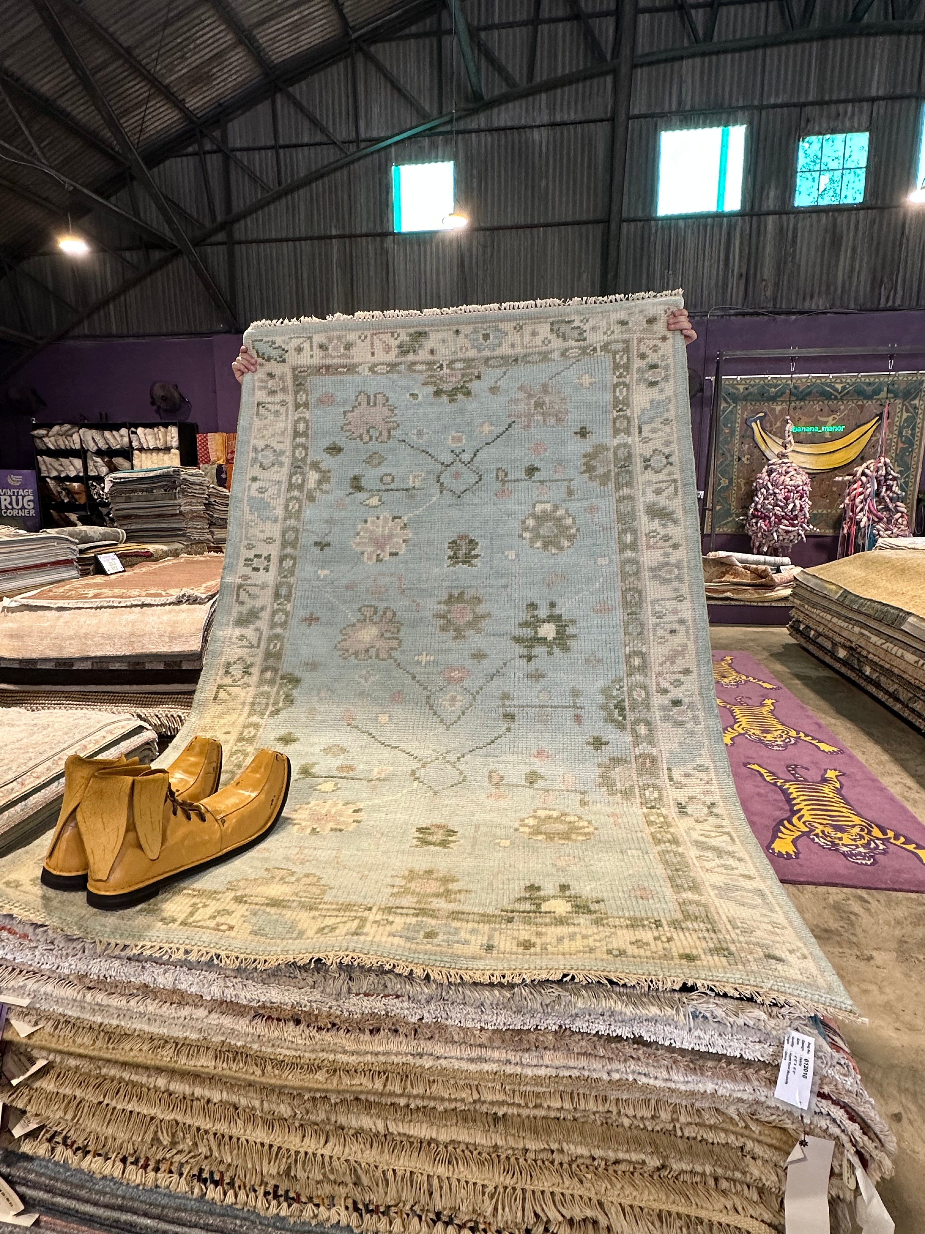 Linette McCown 4x6 Light Blue Hand-Knotted Oushak Rug