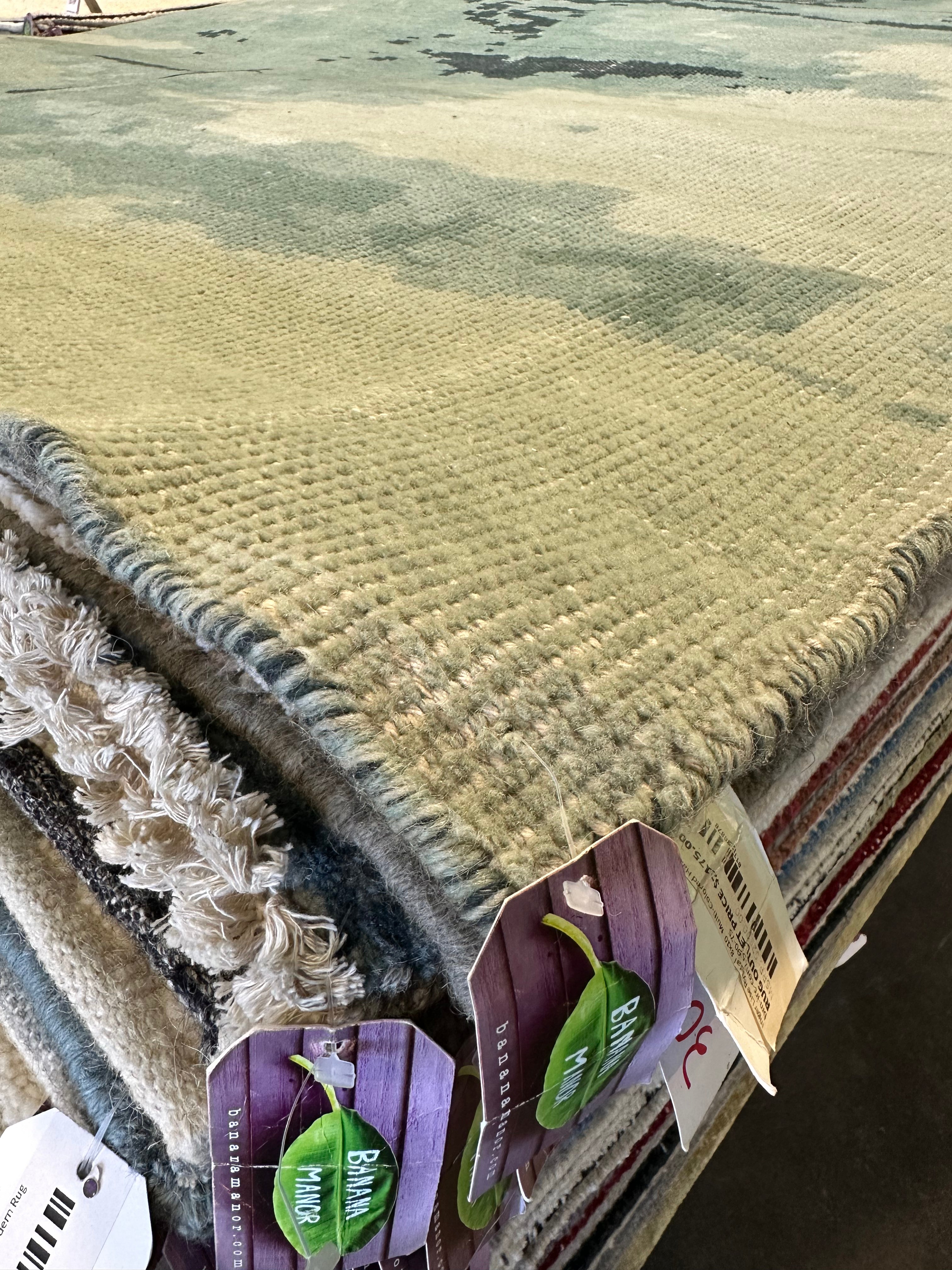 Billy Martin 8x10 Green Hand-Knotted Modern Abstract Rug