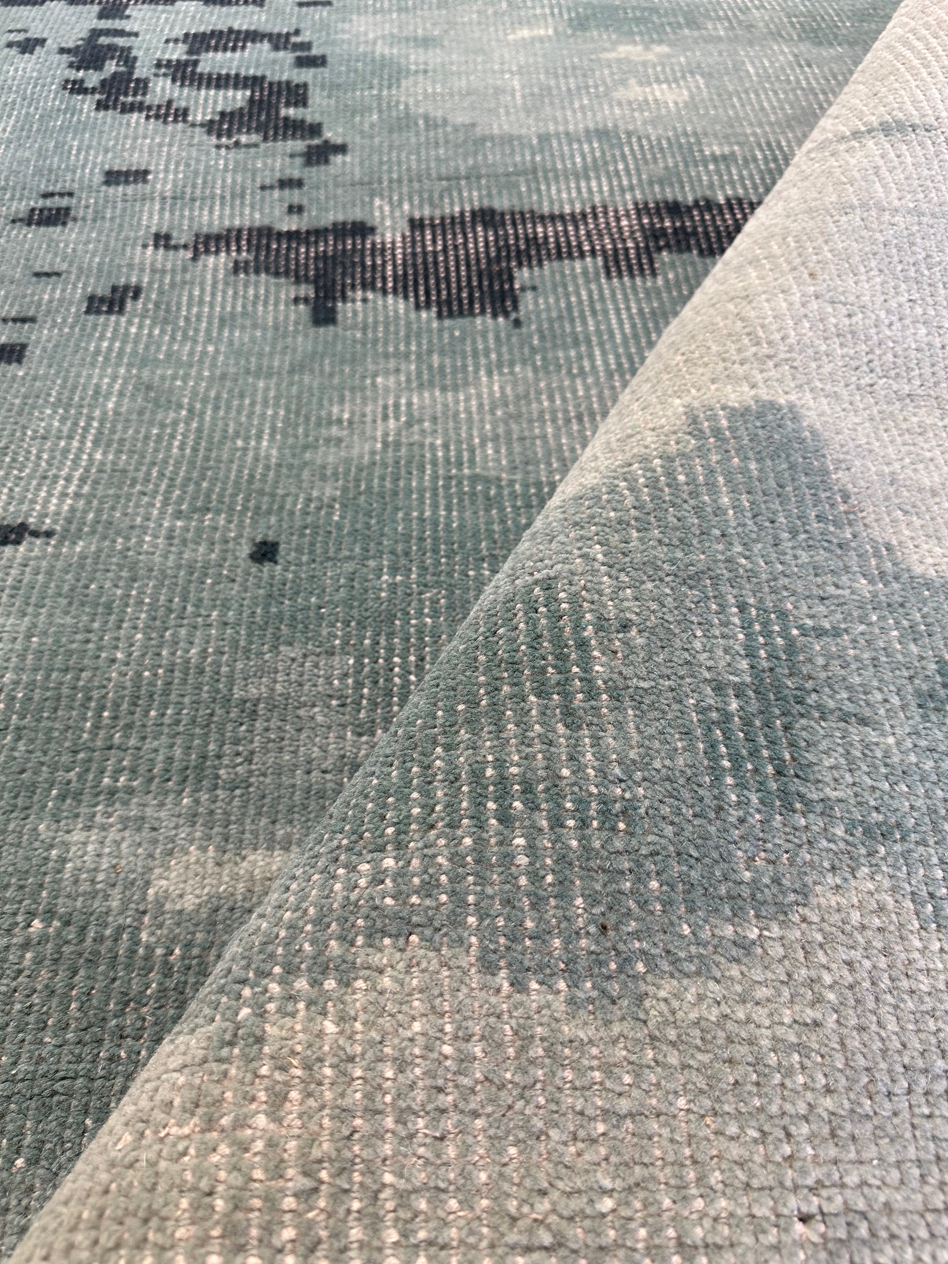 Billy Martin 8x10 Green Hand-Knotted Modern Abstract Rug