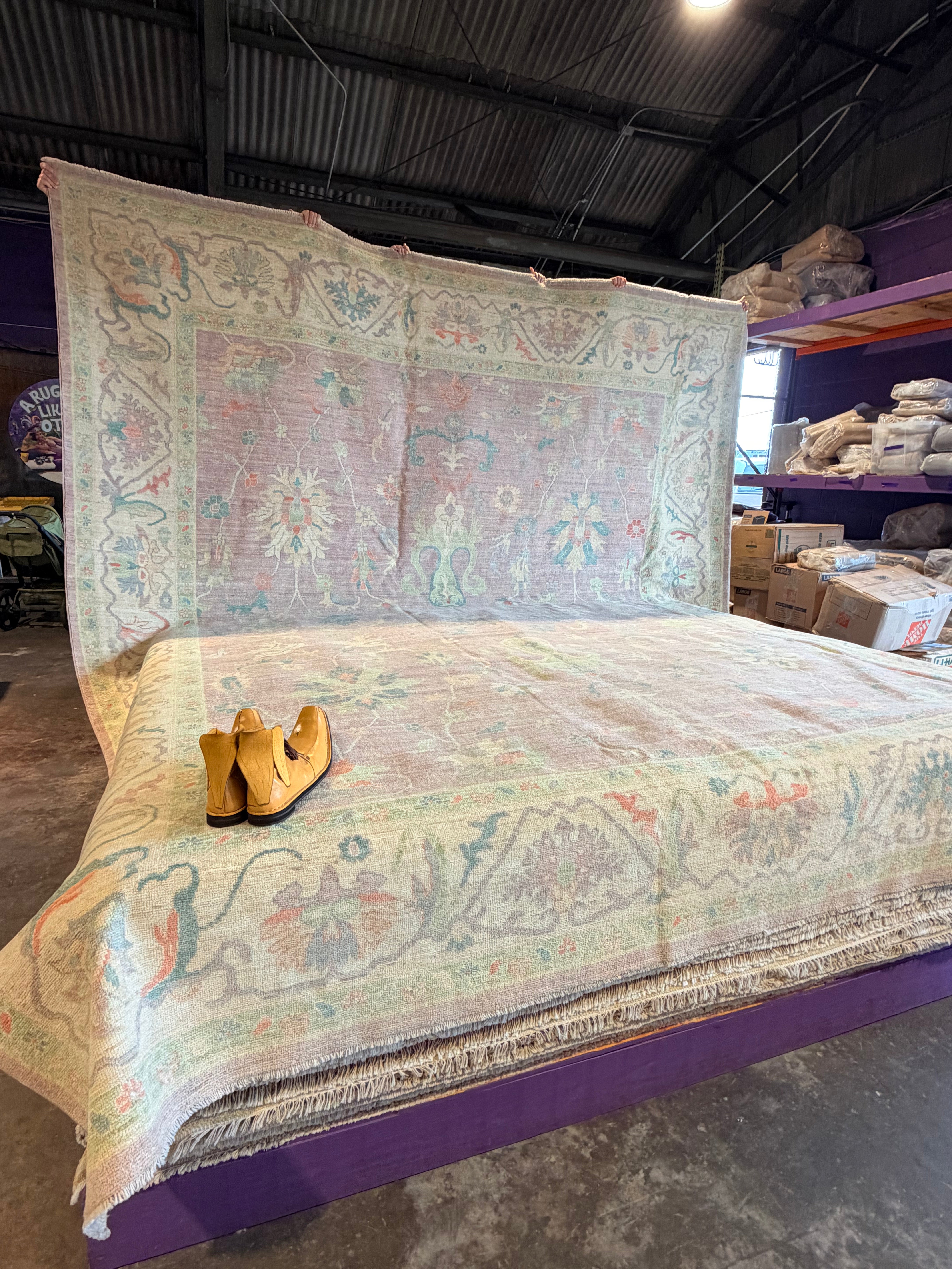 Vanessa Boreland 12.1x14.9 Purple Afghani Whitewashed Oushak