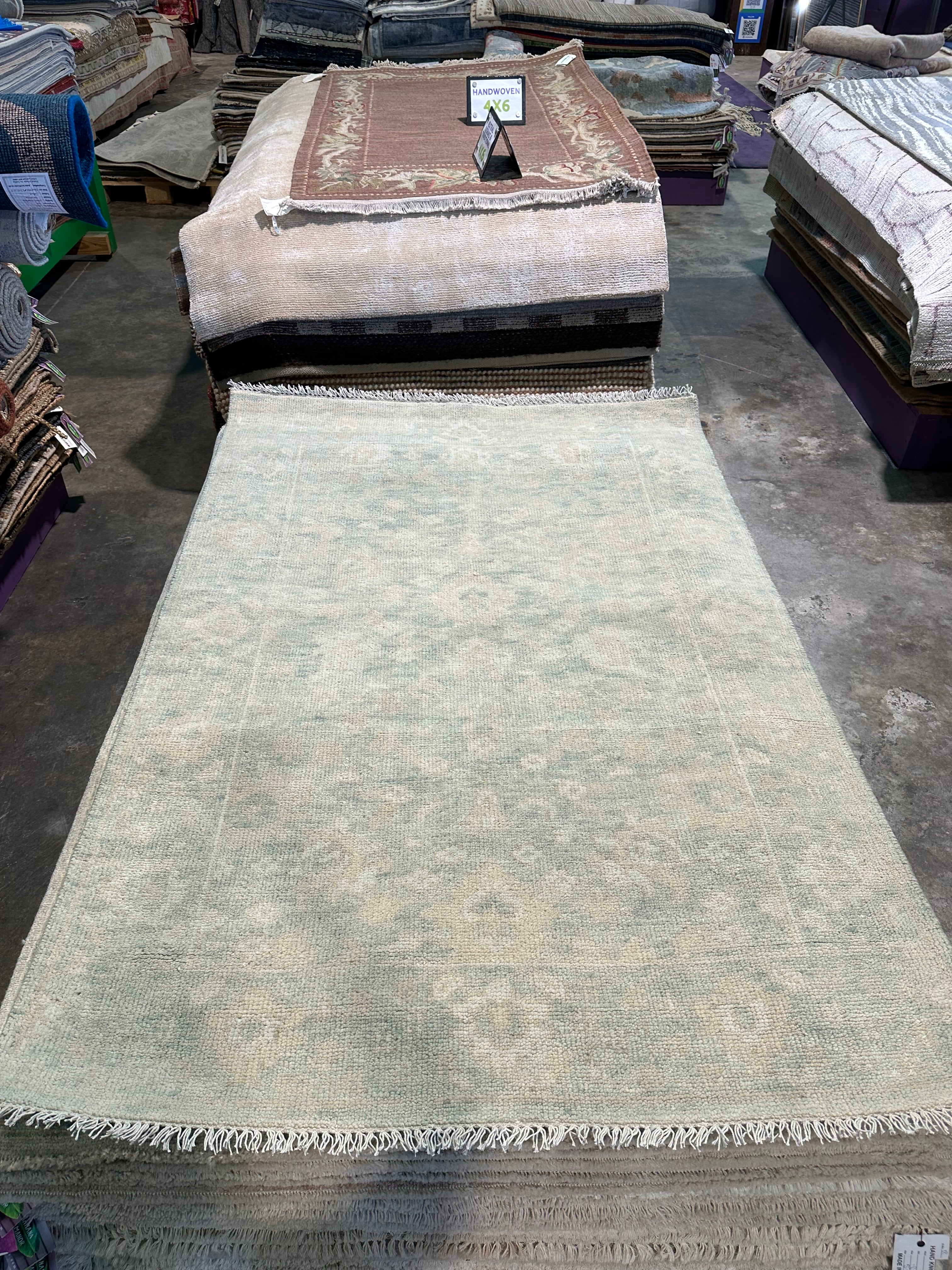 Rhonda Roe 4x6 Silver Hand-Knotted Oushak Rug