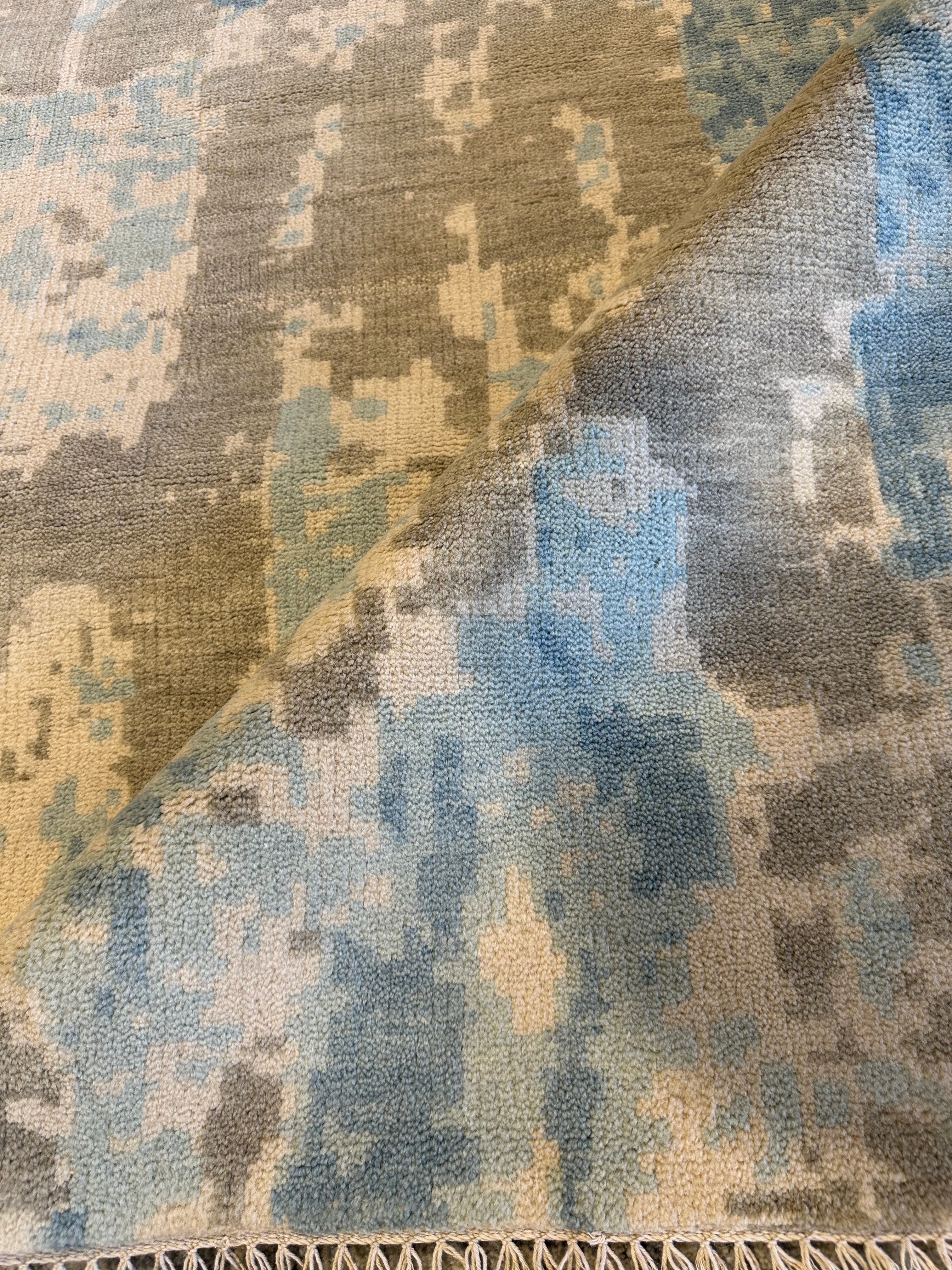 Kameron Kennedy 10x14 Blue and Grey Hand-Knotted Modern Rug