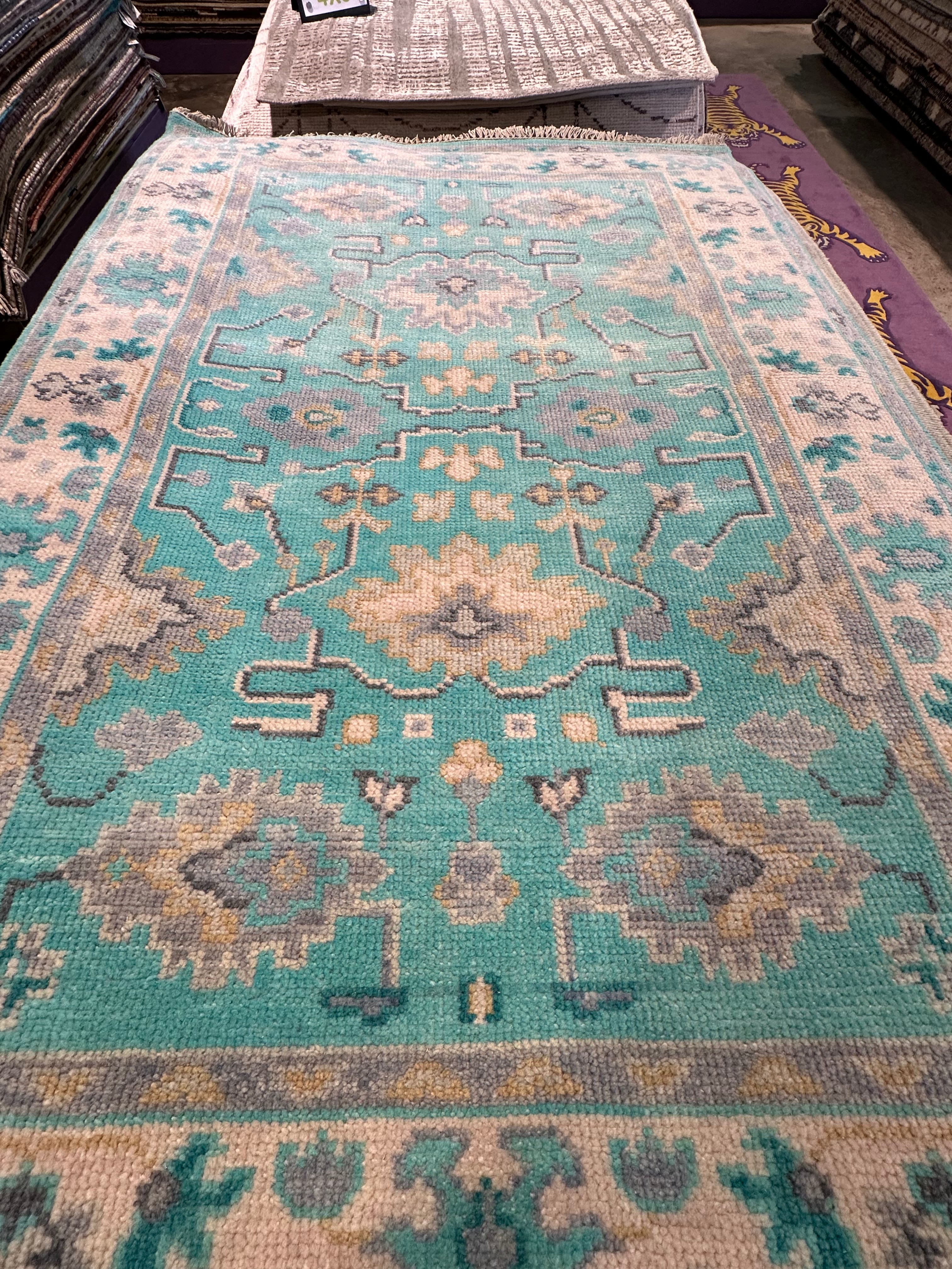 Tari Segal 4x6 Light Blue Hand-Knotted Oushak Rug