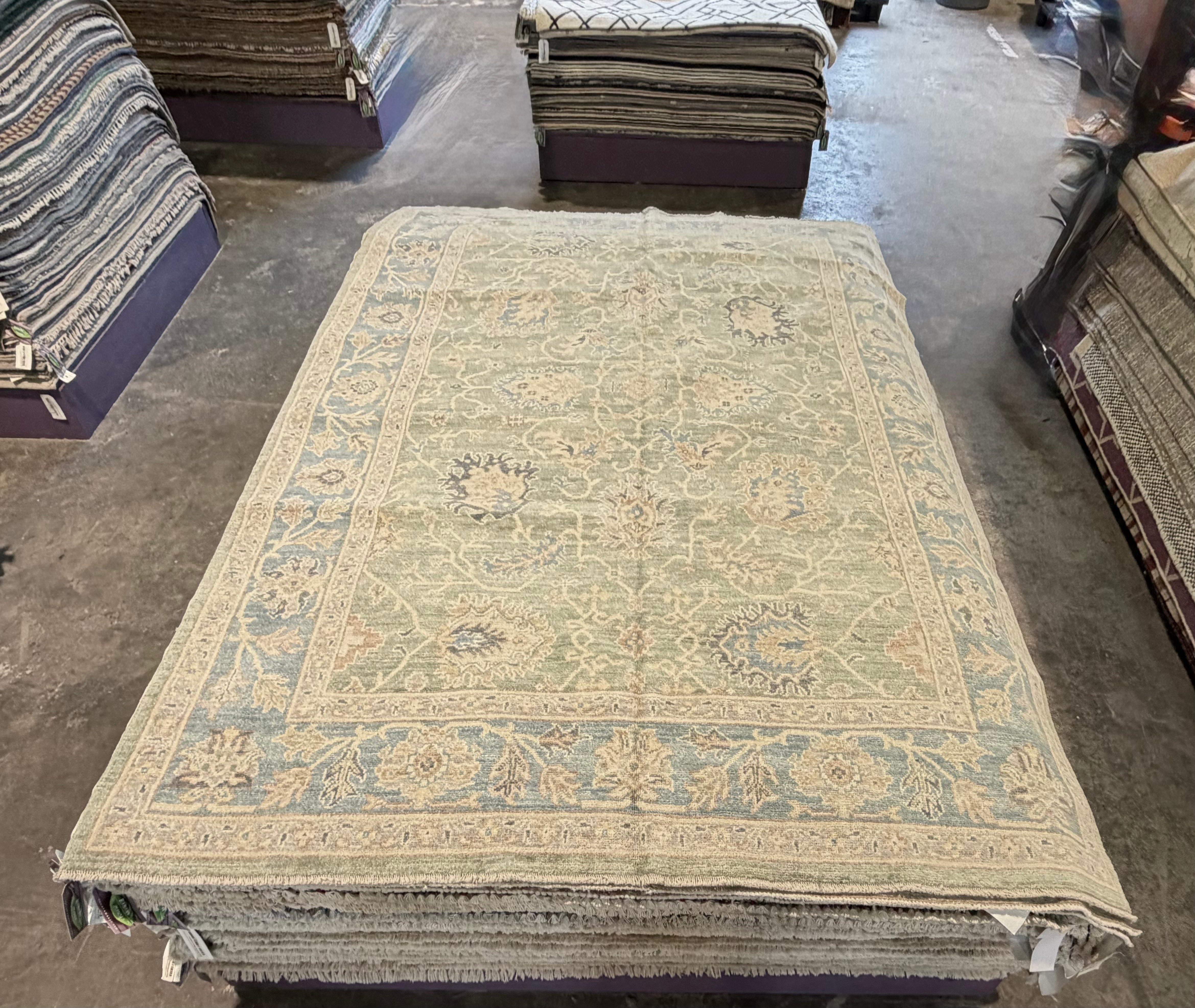 Amanda Burke 6.3x9.2 Green Afghani Whitewashed Oushak