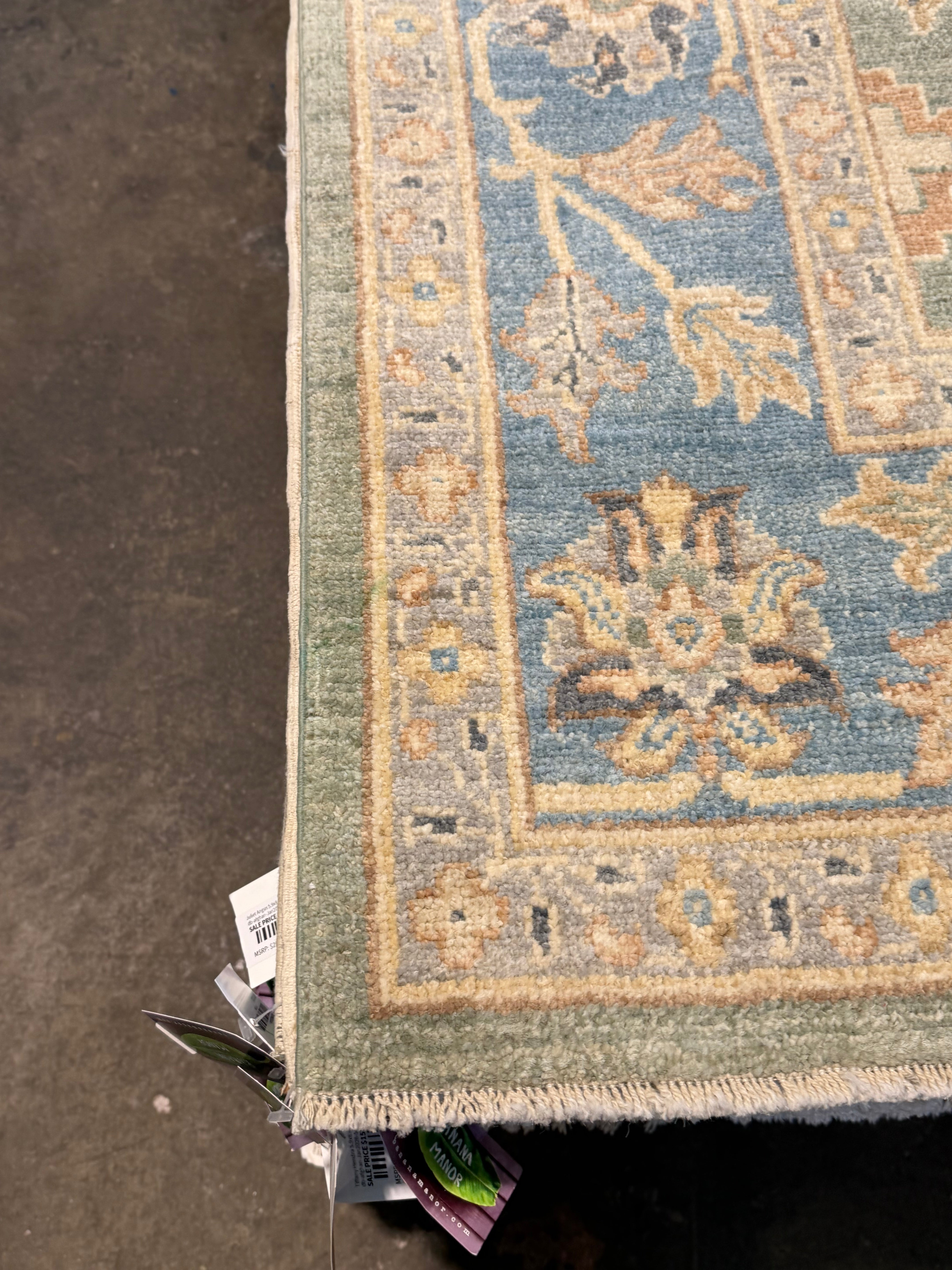 Amanda Burke 6.3x9.2 Green Afghani Whitewashed Oushak