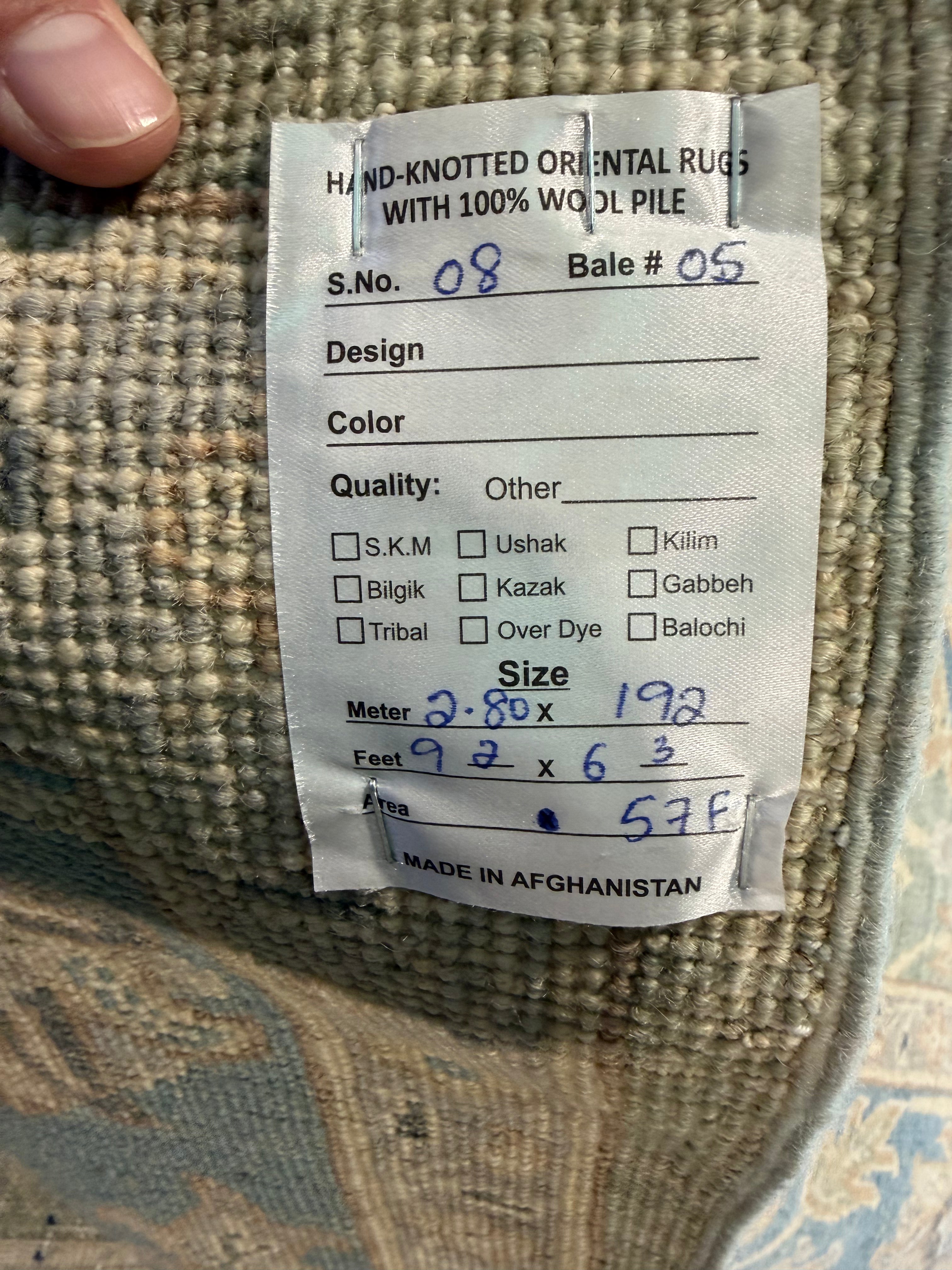 Amanda Burke 6.3x9.2 Green Afghani Whitewashed Oushak