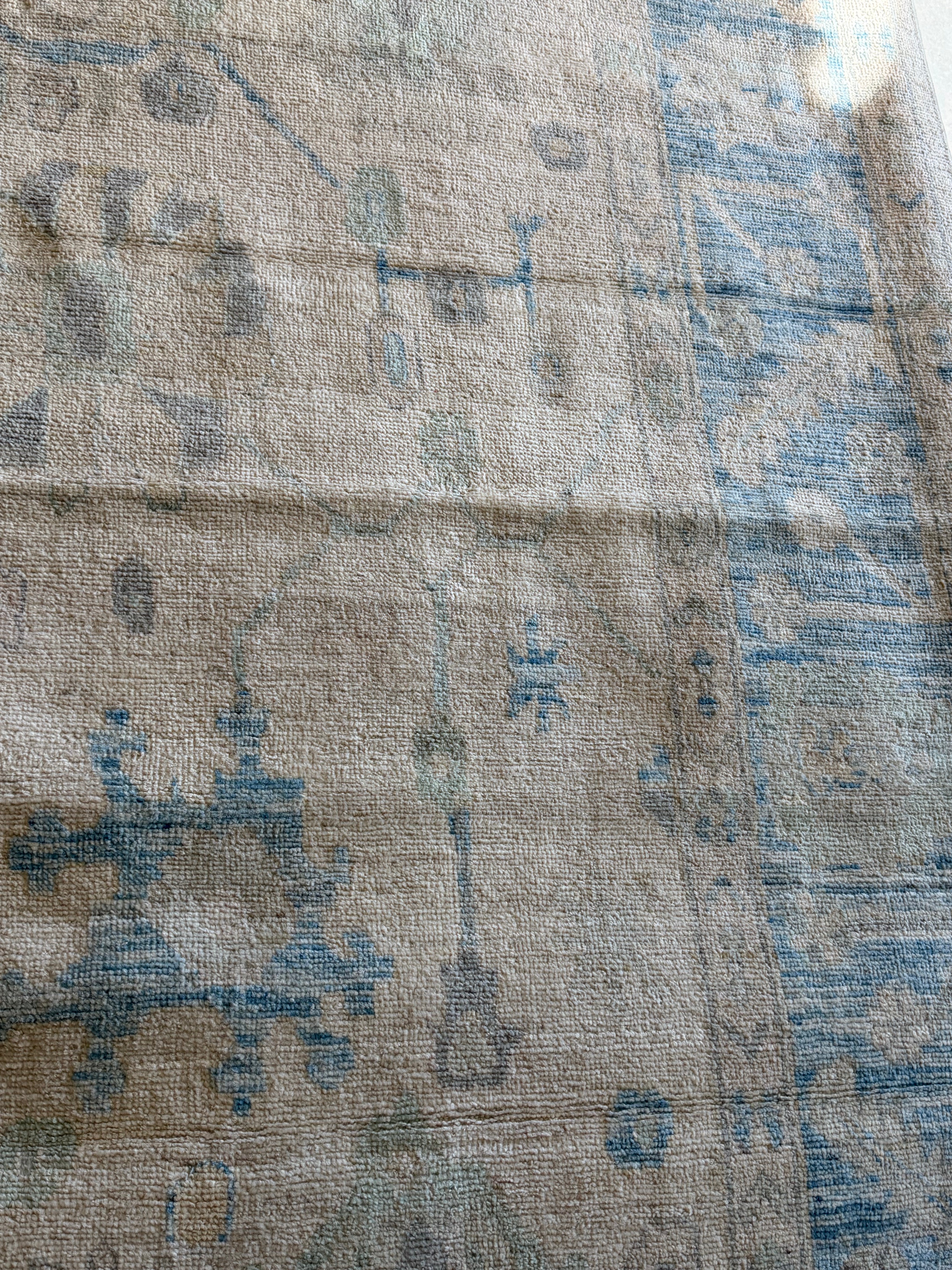 Molly Mullaney 8.8x11.11 Cream and Blue Afghani Whitewashed Oushak