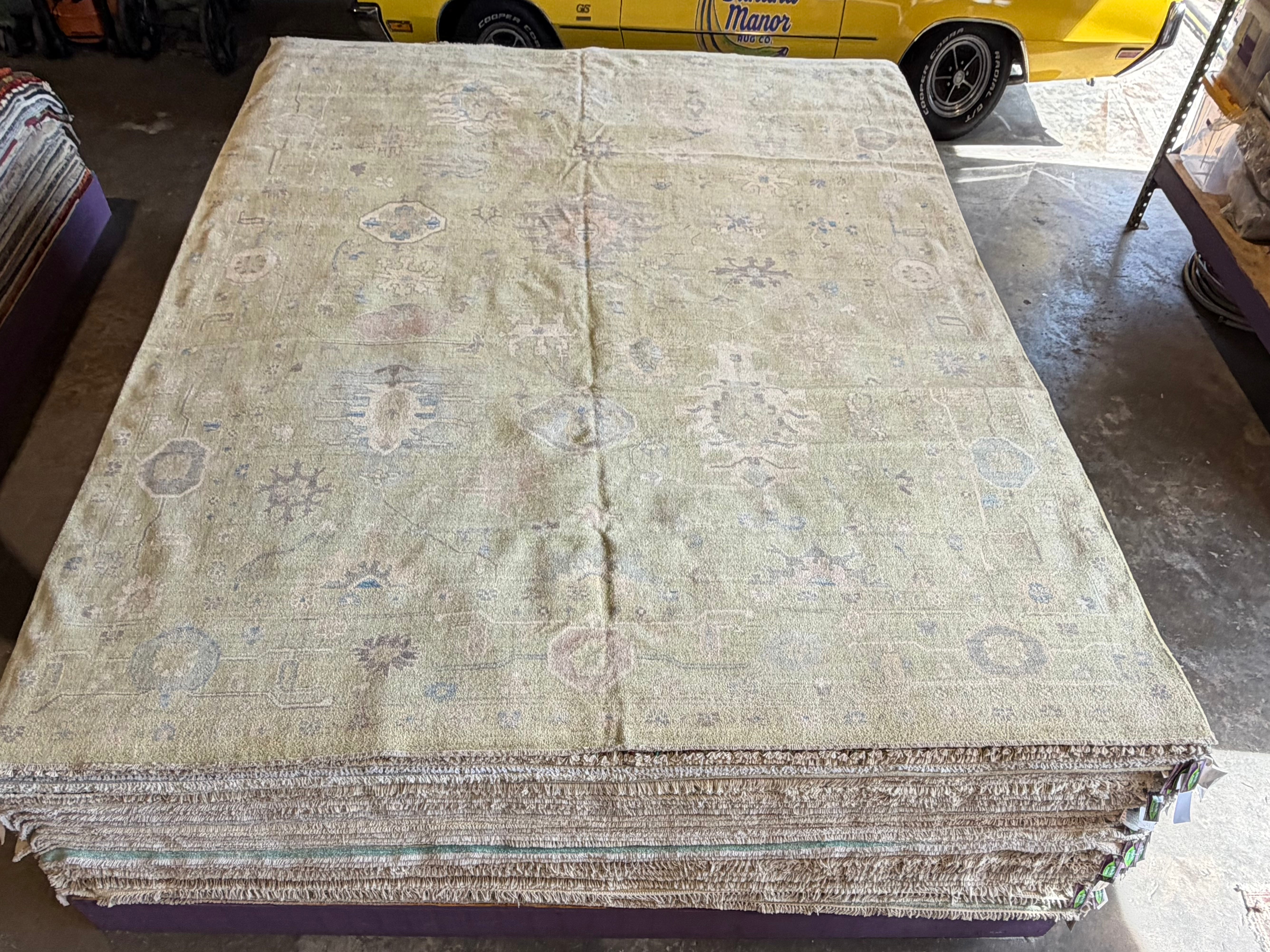 Brittany Dodson 9.10x13.8 Green Afghani Whitewashed Oushak