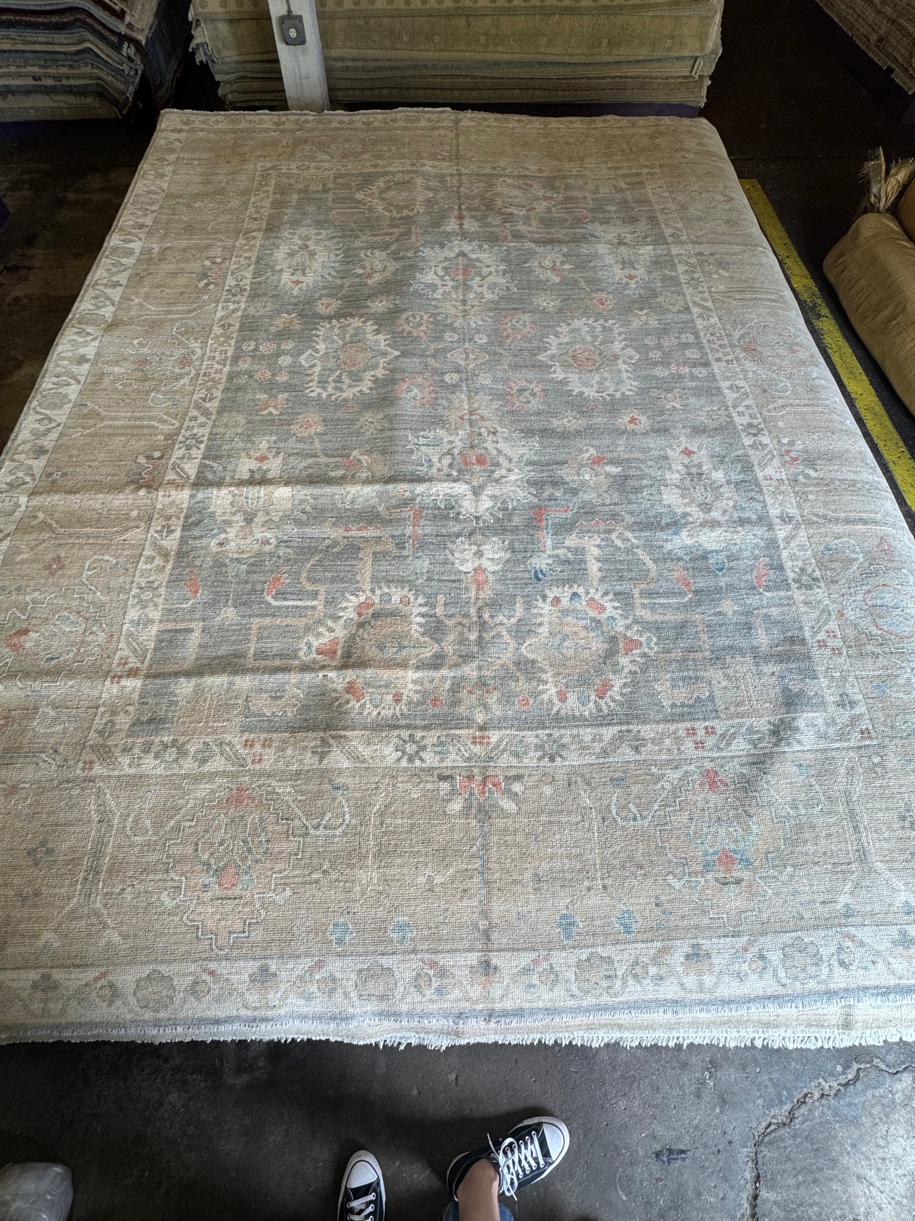 Shabana Azeez 9.2x11.11 Grey Whitewashed Afghani Oushak