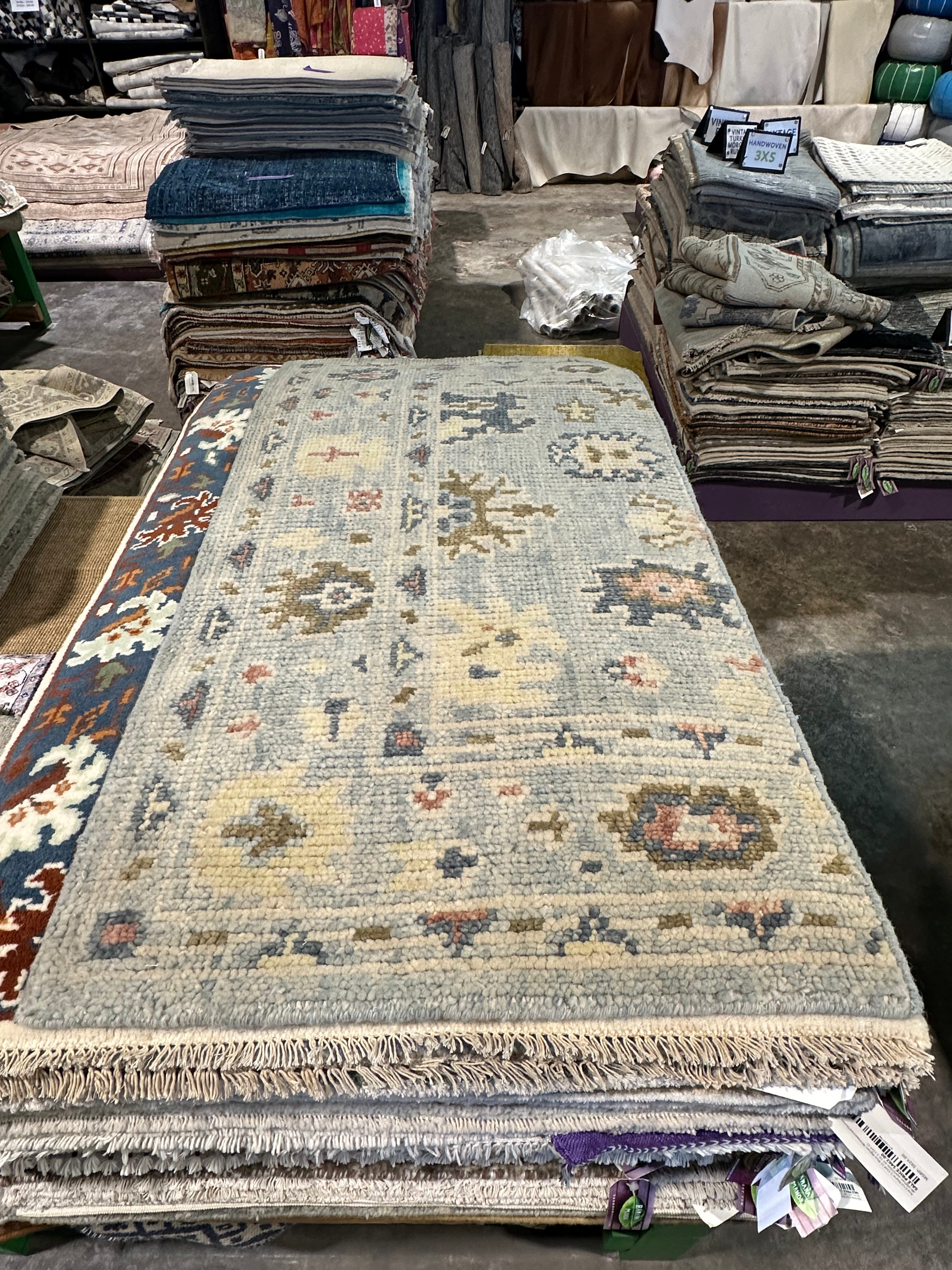 Martha Boyht 2.6x5 Light Blue Hand-Knotted Oushak Rug