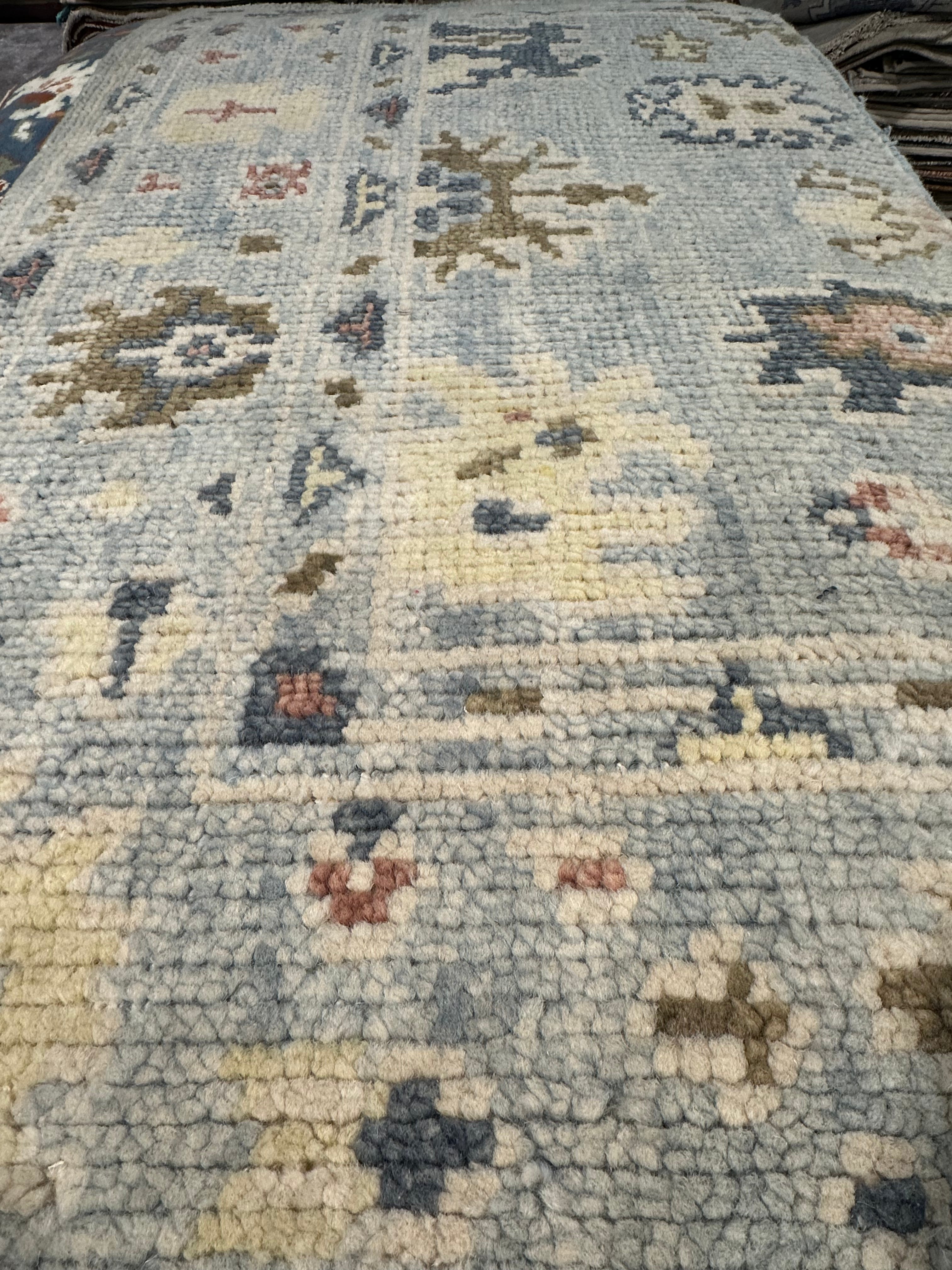 Martha Boyht 2.6x5 Light Blue Hand-Knotted Oushak Rug