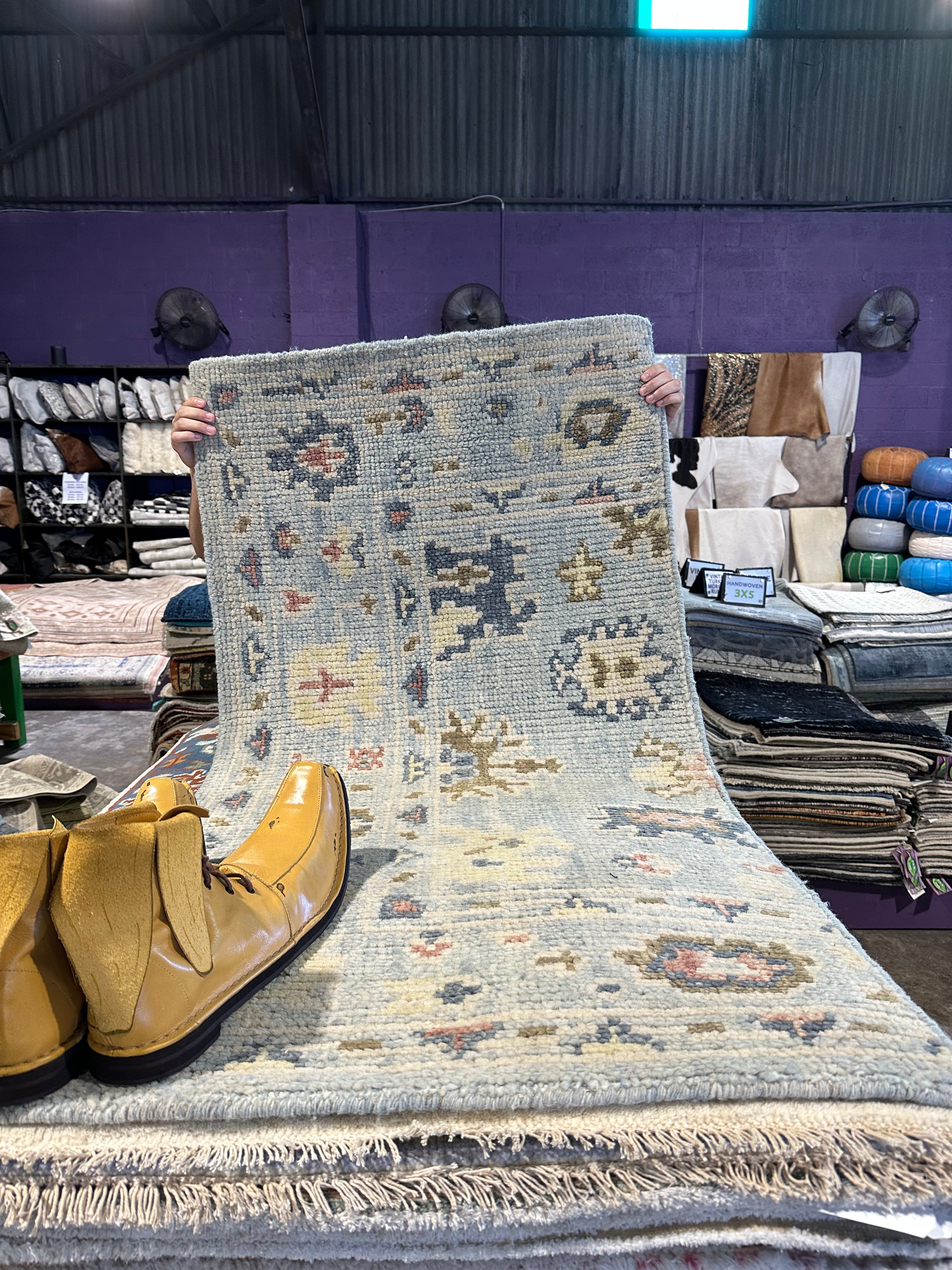 Martha Boyht 2.6x5 Light Blue Hand-Knotted Oushak Rug